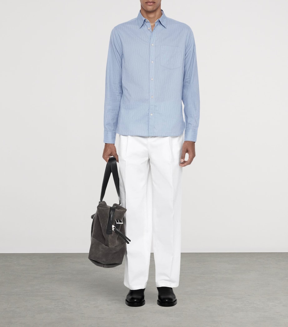 AllSaints Mens Organic Cotton Stripe Judd Shirt Salton Blue Image 2