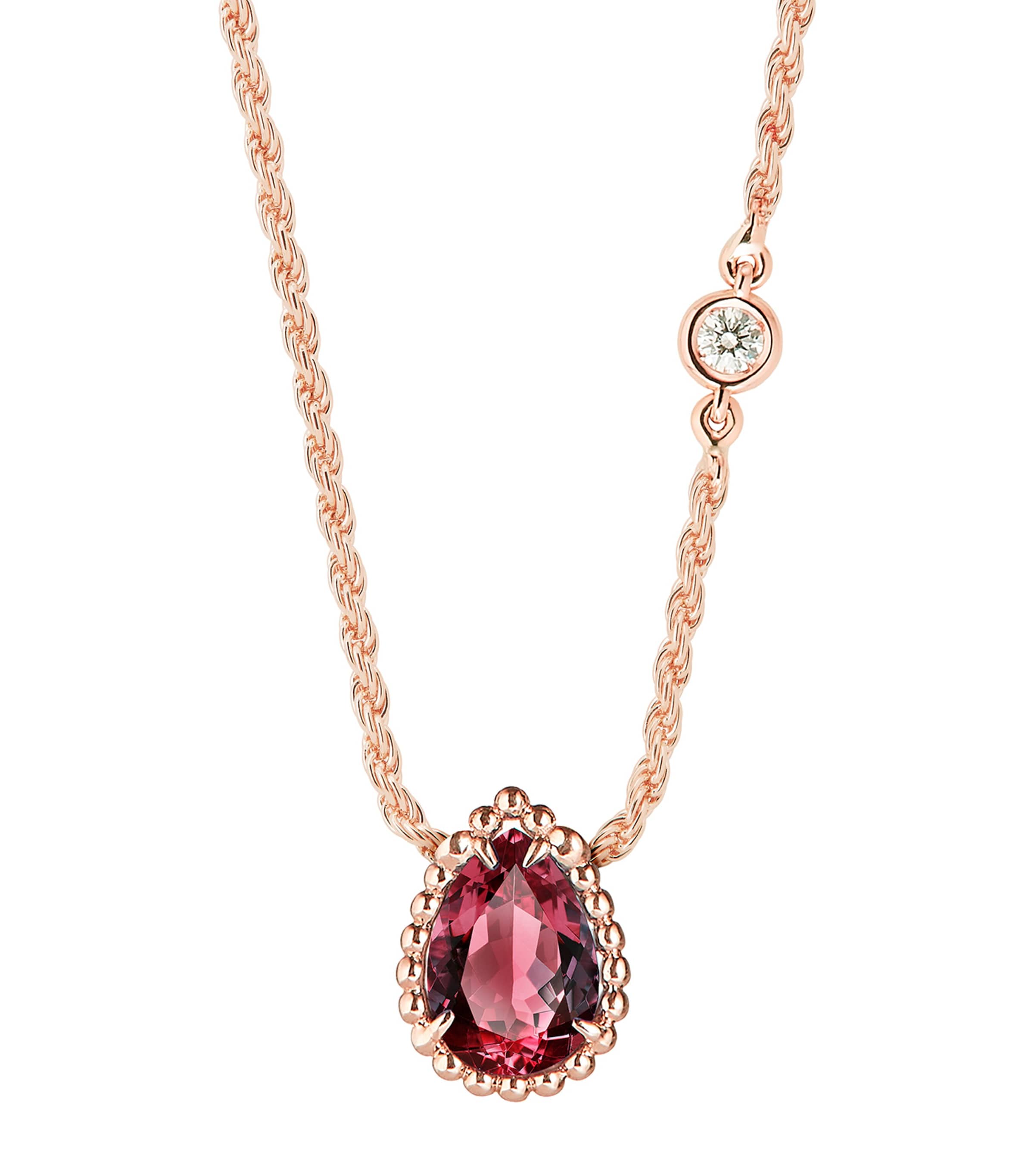 Extra Small Rose Gold, Diamond and Garnet Serpent Bohème Motif Necklace PINK Image 2