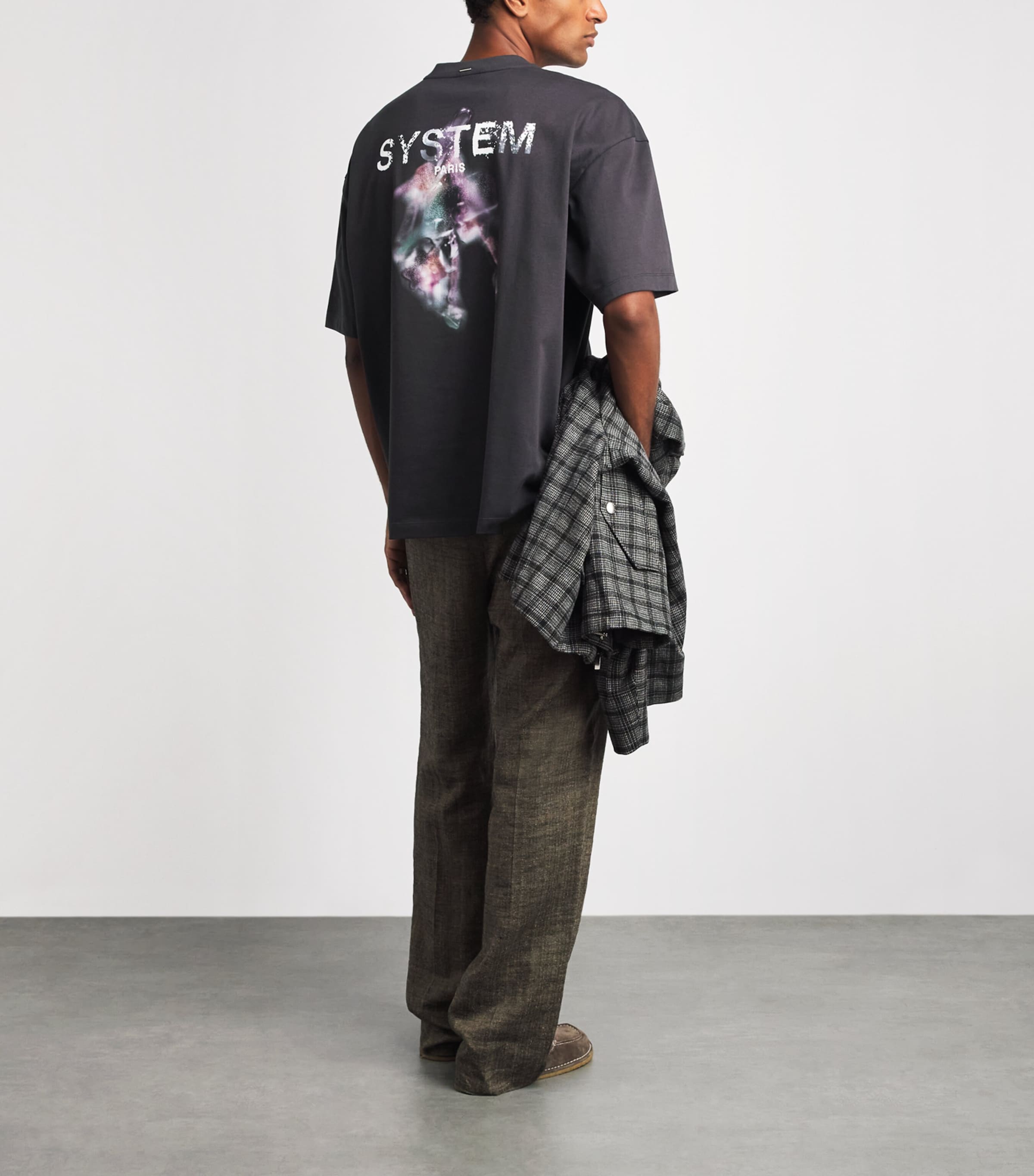 System Mens Cotton Logo T-Shirt Black Grey Image 2