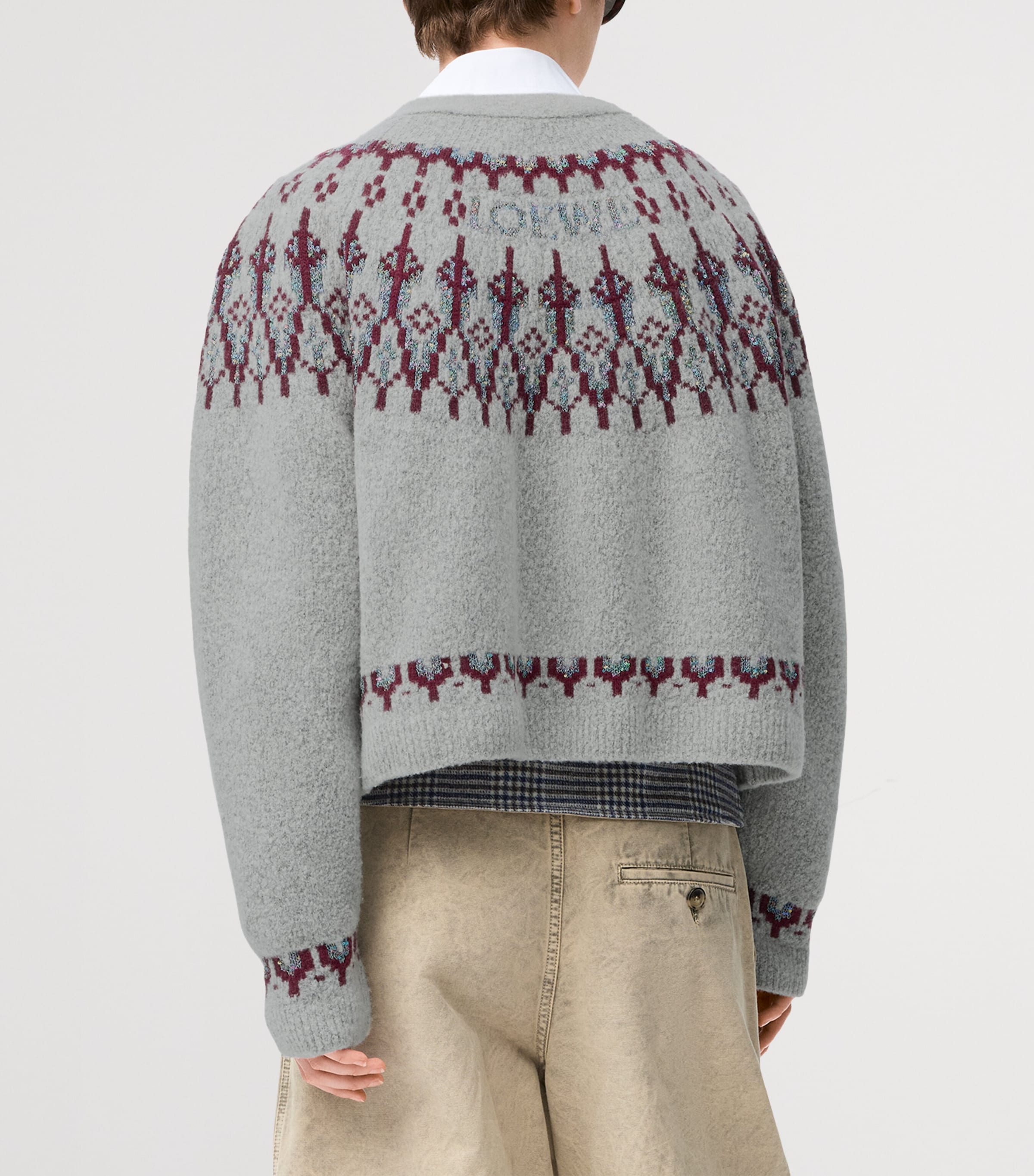 Wool-Blend Sequinned Fair Isle Cardigan LIGHT GREY Image 4