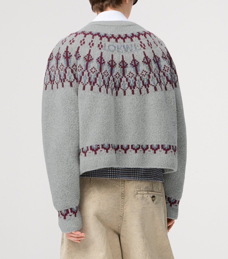 Wool-Blend Sequinned Fair Isle Cardigan LIGHT GREY Image 4