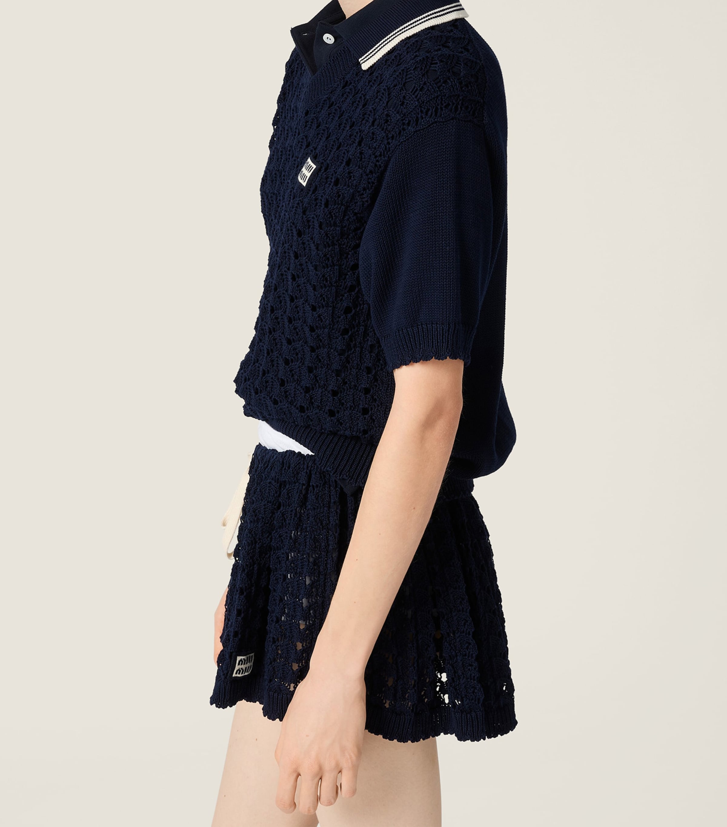 Miu Miu Womens Cotton Polo Sweater Blue Image 4