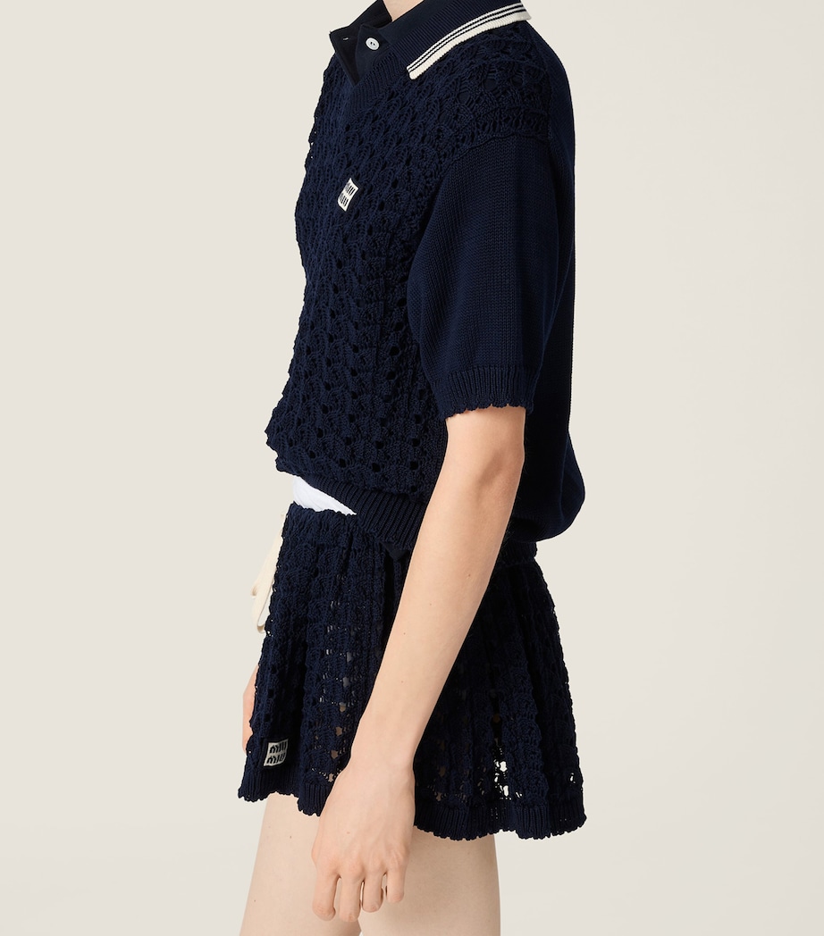 Miu Miu Womens Cotton Polo Sweater Blue Image 4
