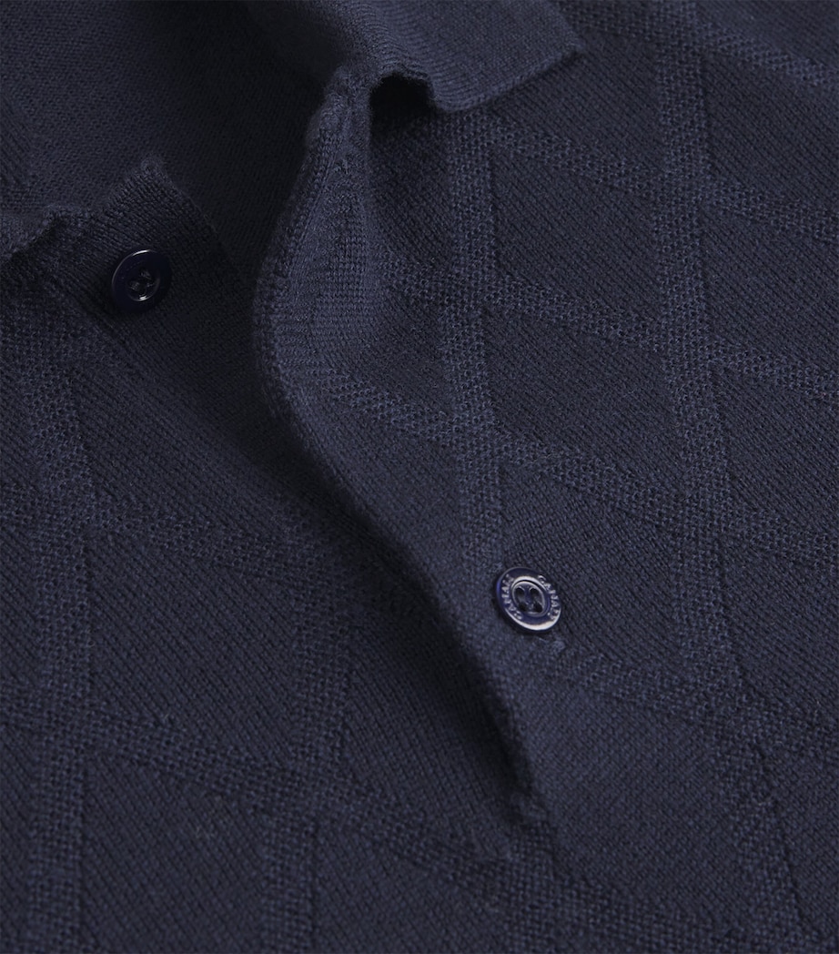 Canali Mens Merino Wool Jacquard Polo Shirt Image 5