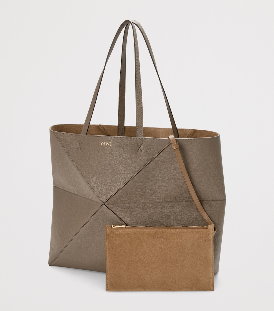 Large Leather Puzzle Fold Tote Bag TAUPE Image 6