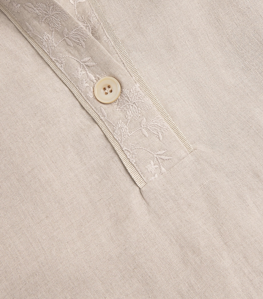 Eleventy Womens x Harrods Linen Embroidered Collared Shirt Sabbia Image 5