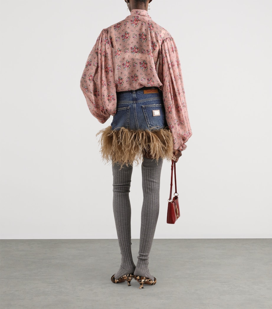 Dolce&Gabbana Womens Denim Feather-Trim Mini Skirt Comb Image 3