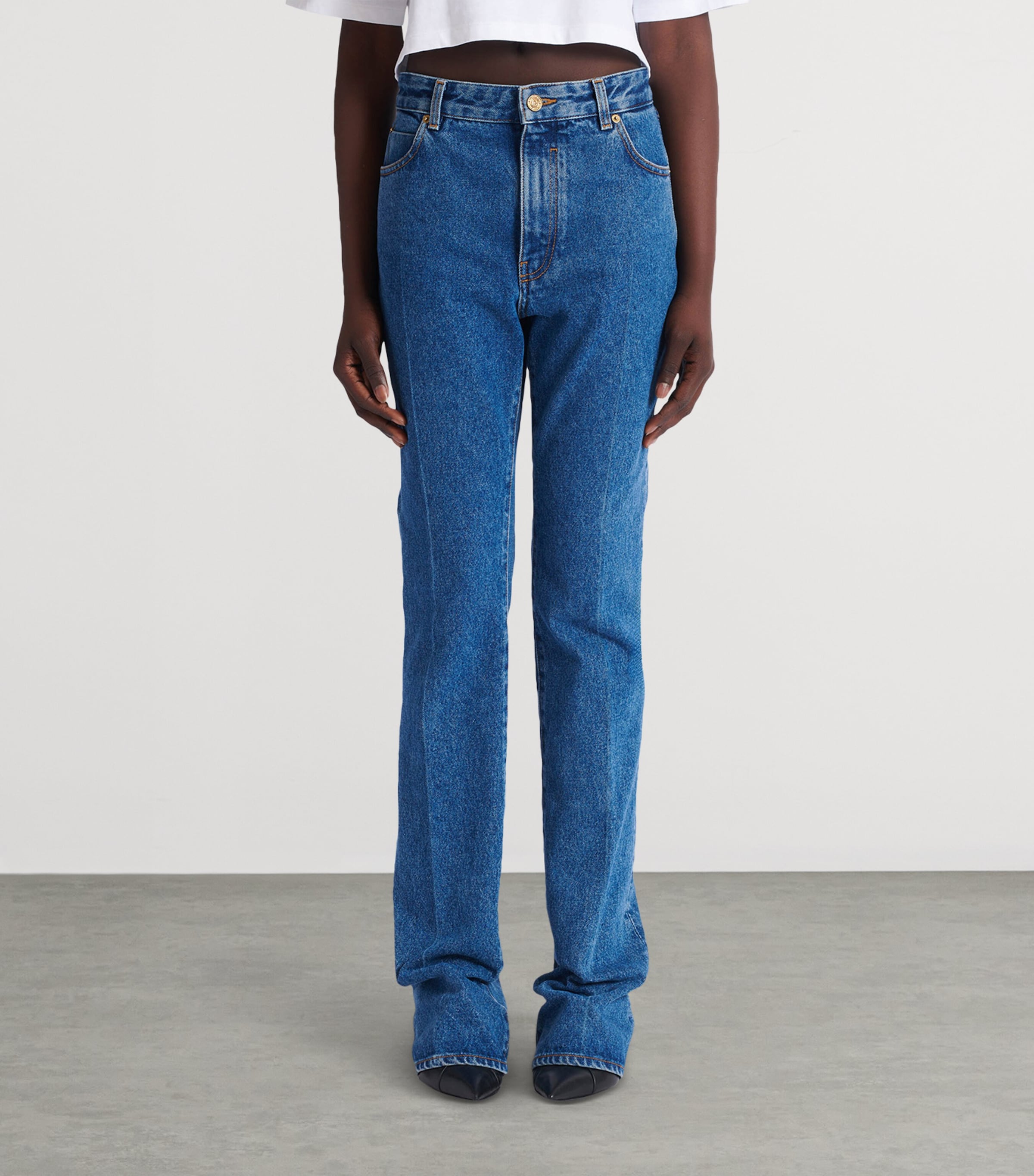 Balmain Womens Elongated Straight Jeans Bleu Jean Fonce Image 4