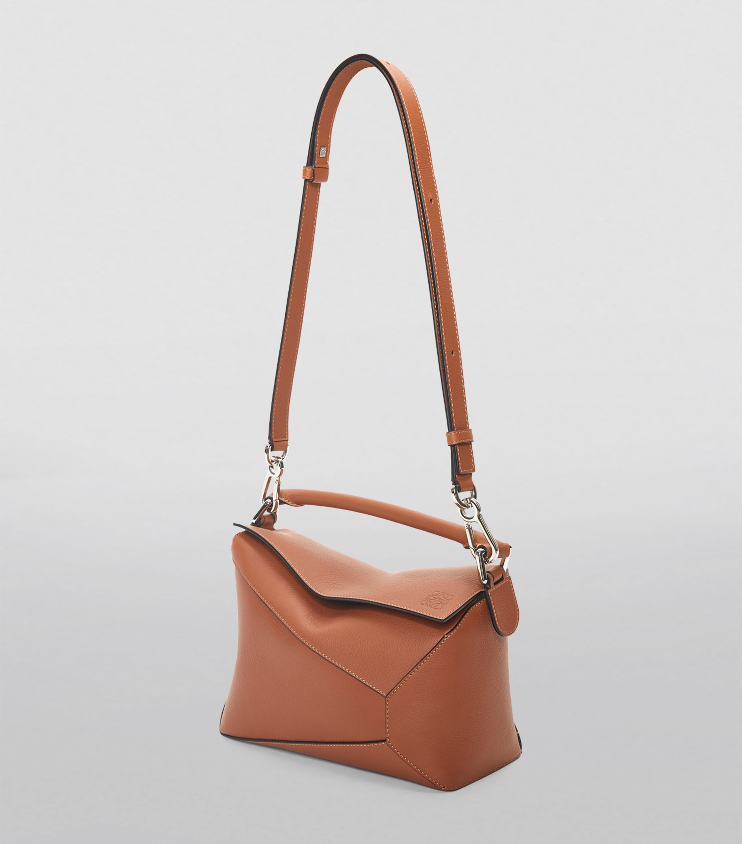 Small Leather Puzzle Edge Top-Handle Bag TAN Image 7