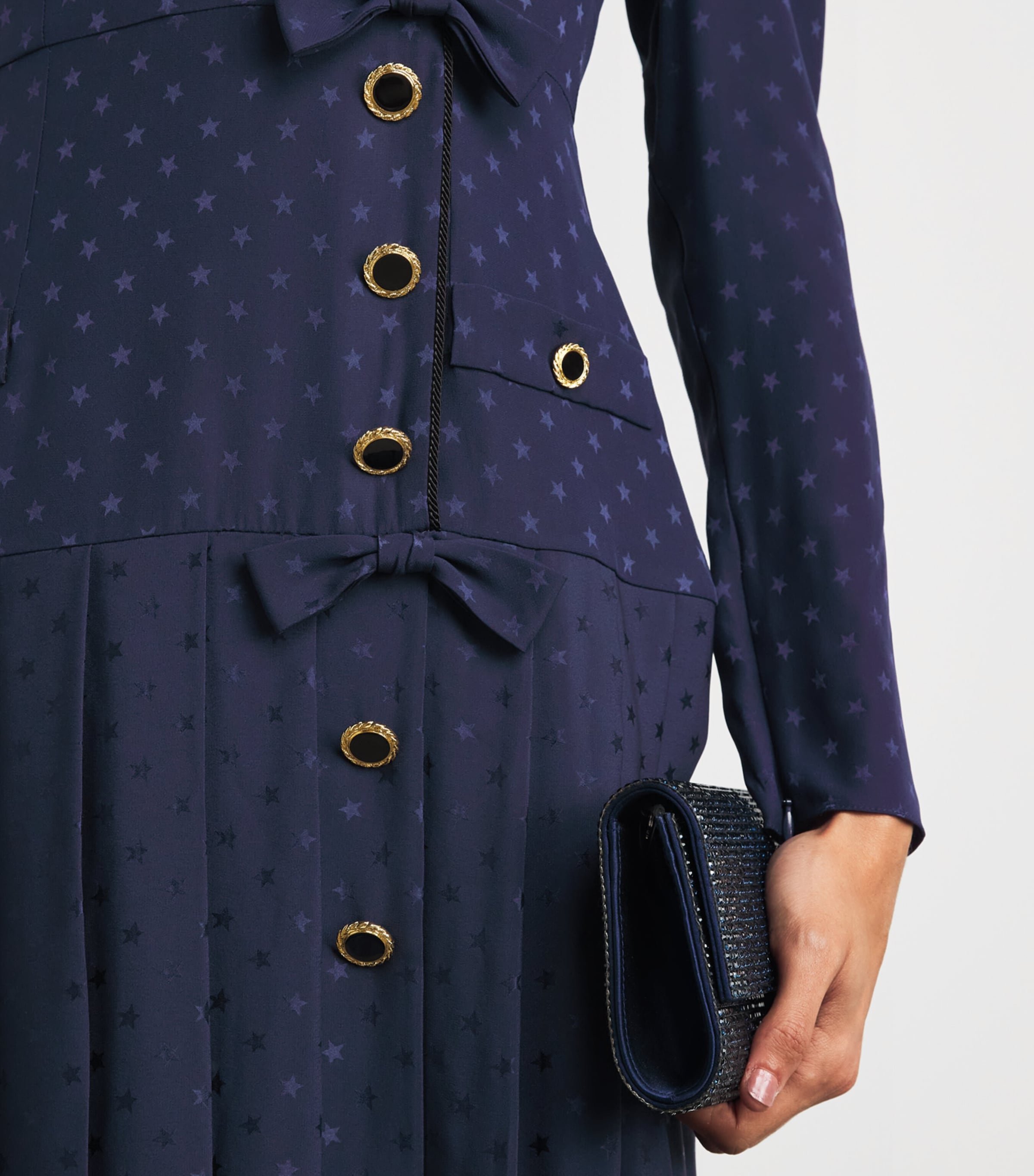 Alessandra Rich Womens Silk Pleated Midi Dress Navy Blue Image 3
