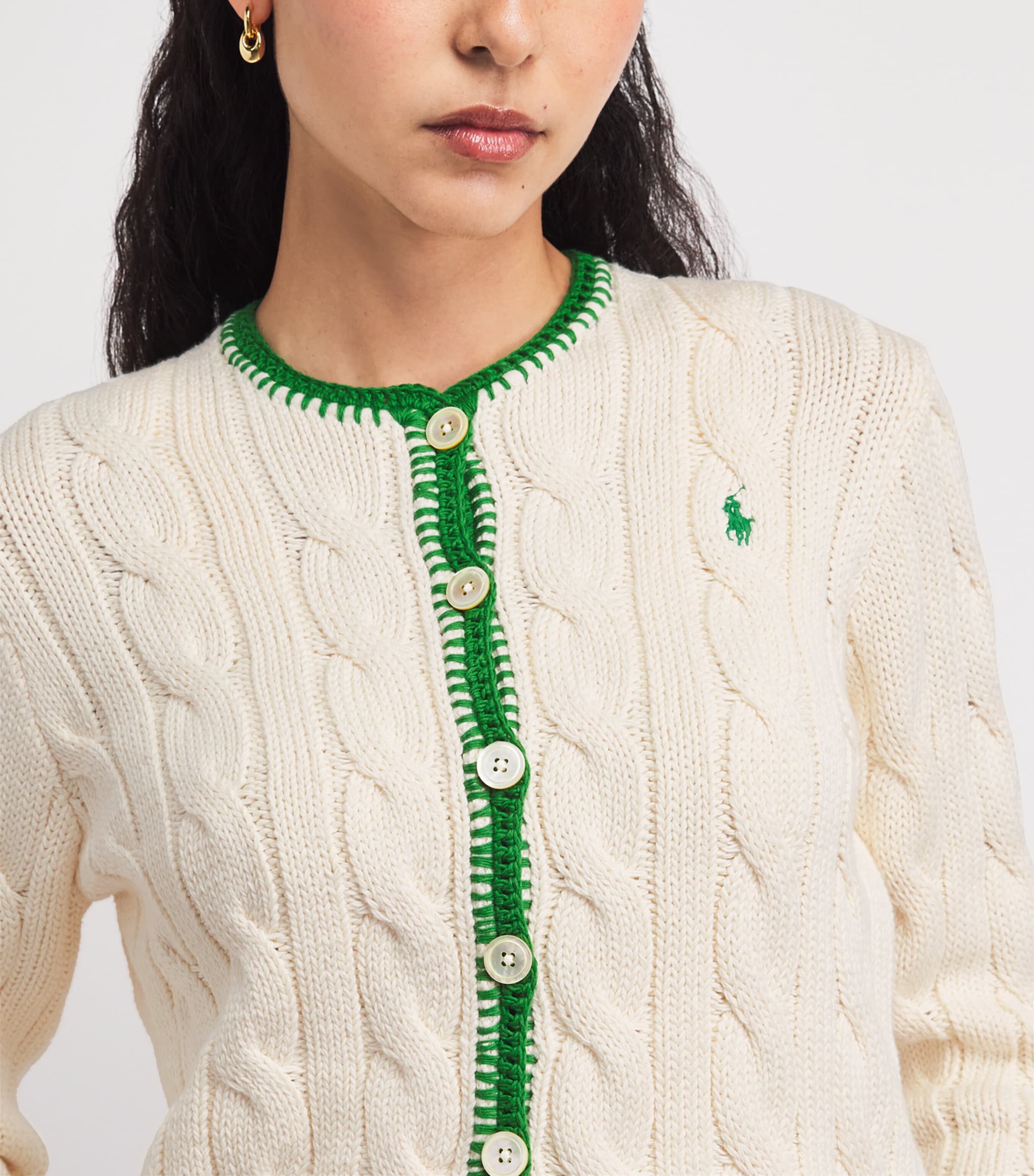Polo Ralph Lauren Womens Stretch-Cotton Cropped Cardigan Cricket Cream Image 3