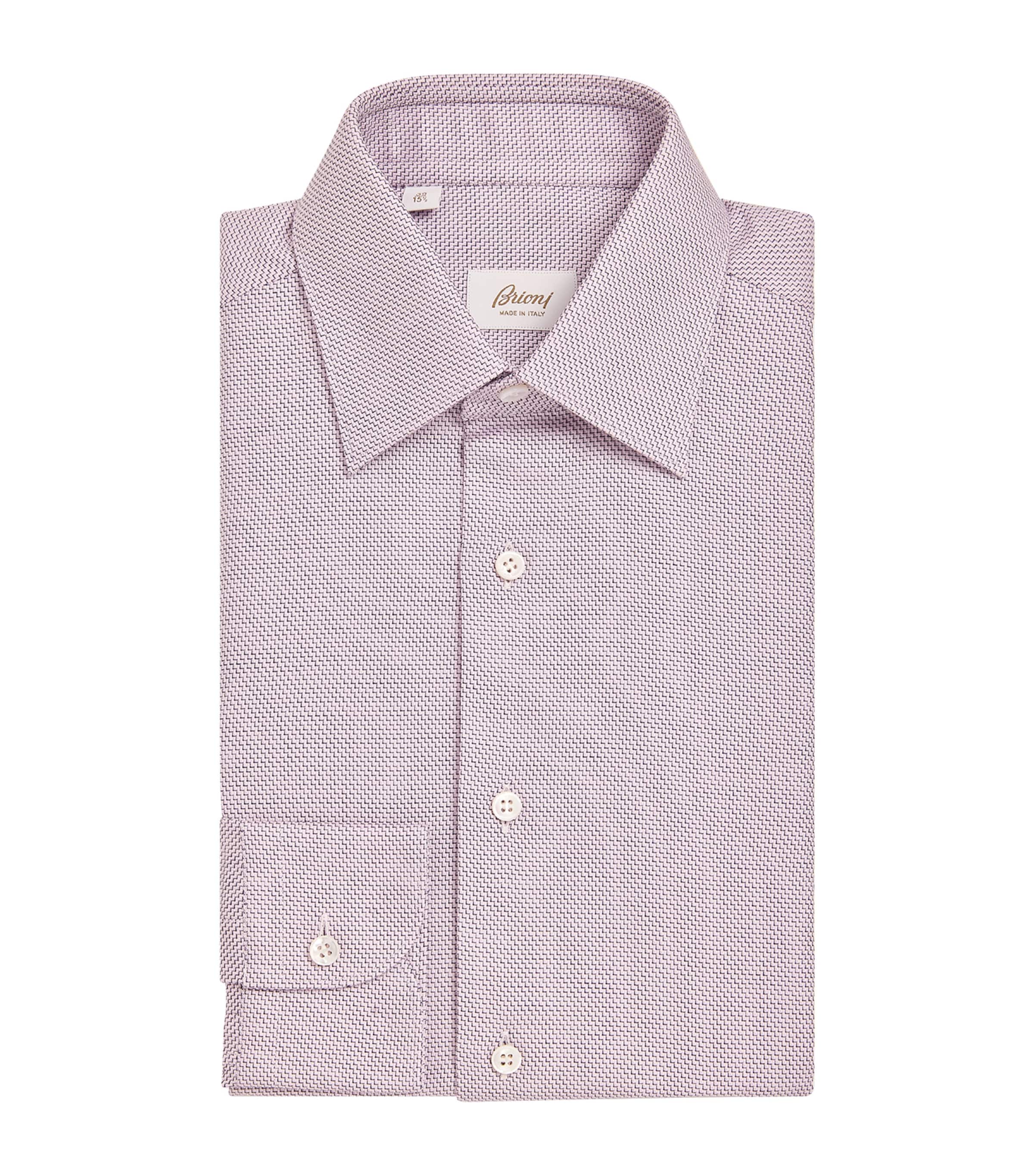 Brioni Cotton Micro-houndstooth Shirt In White