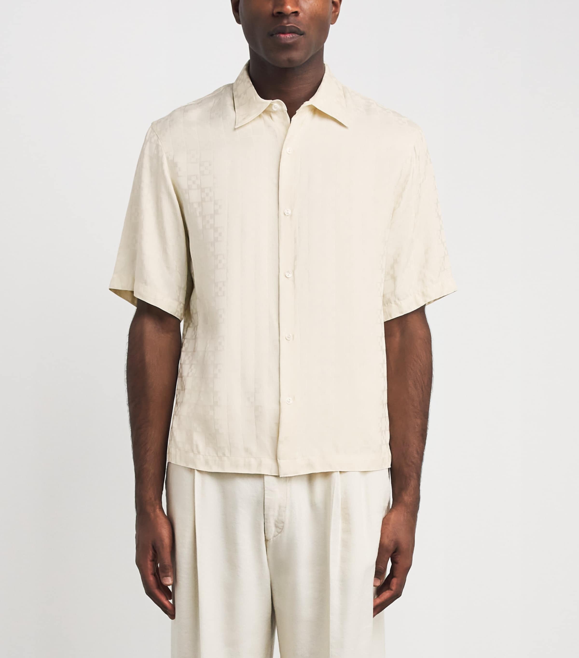 Sandro Paris Mens Jacquard Cross Short-Sleeve Shirt White Image 4