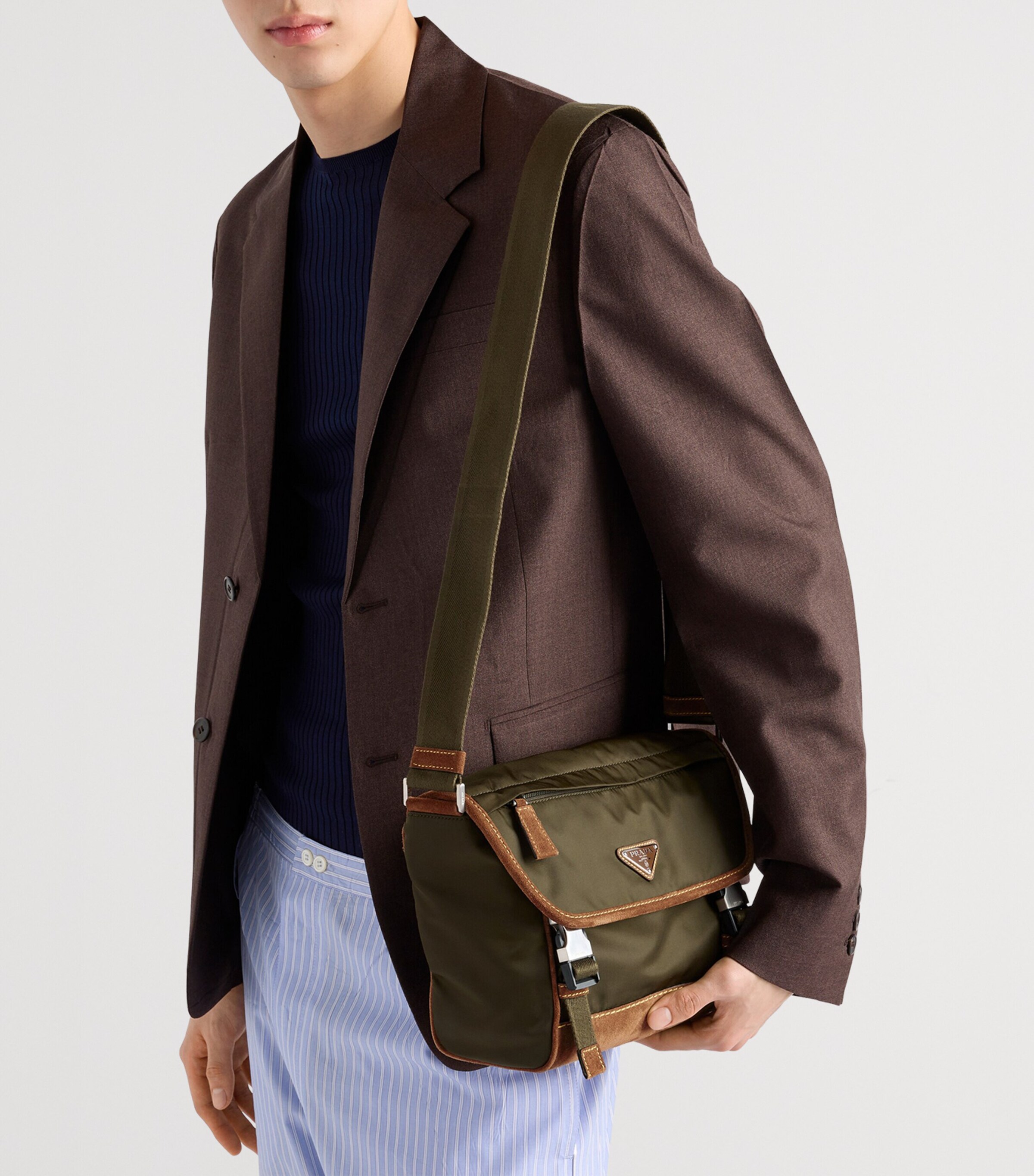 Prada Medium Leather and Re-Nylon Messenger Bag Image 7