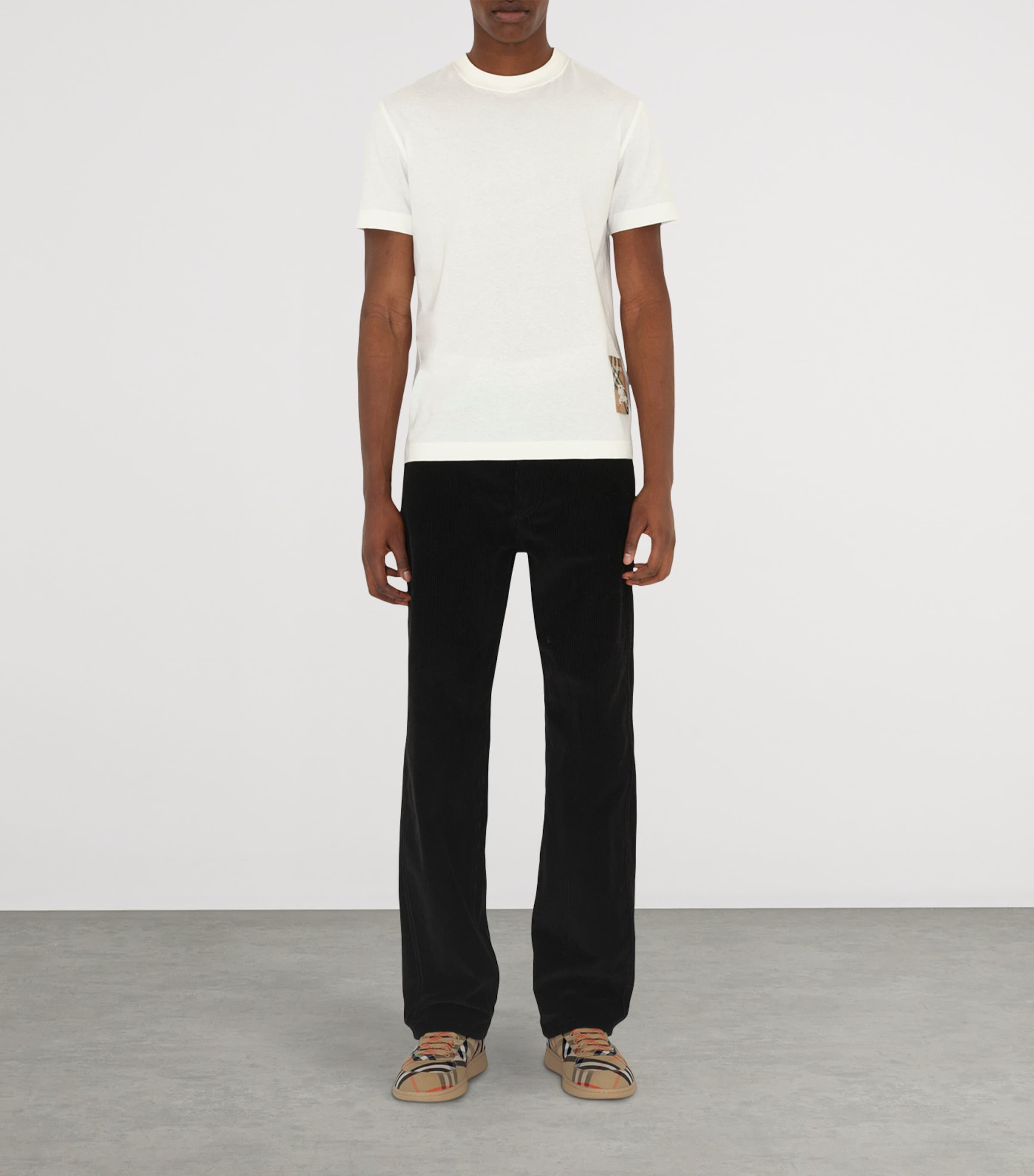 Cotton Check-Trim T-Shirt CHALK Image 2