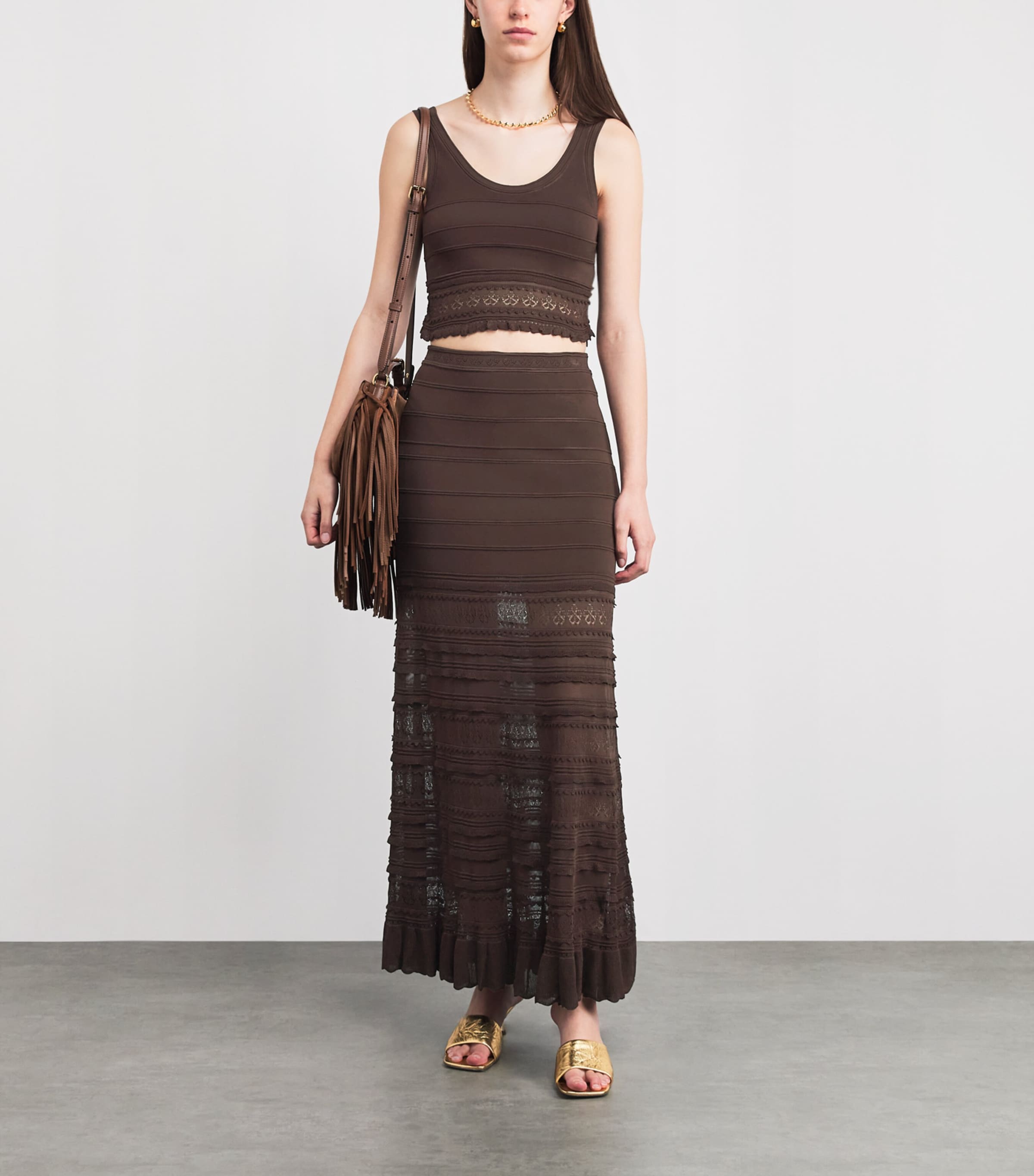 Sandro Paris Womens Pointelle Crop Top Brown Image 2