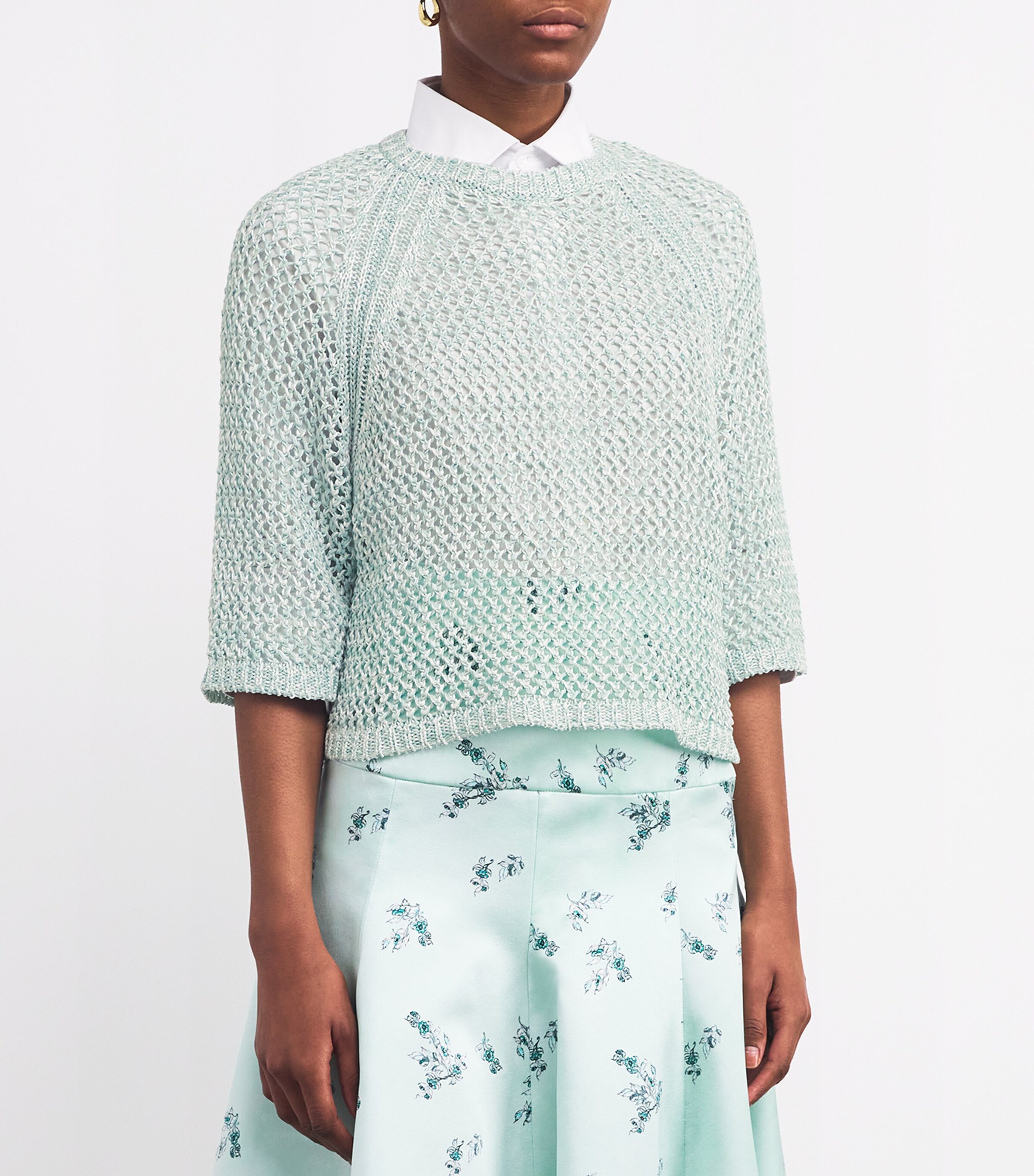 Fabiana Filippi Womens Cotton Open-Knit Sweater Bnco/vrde Acqa Image 3