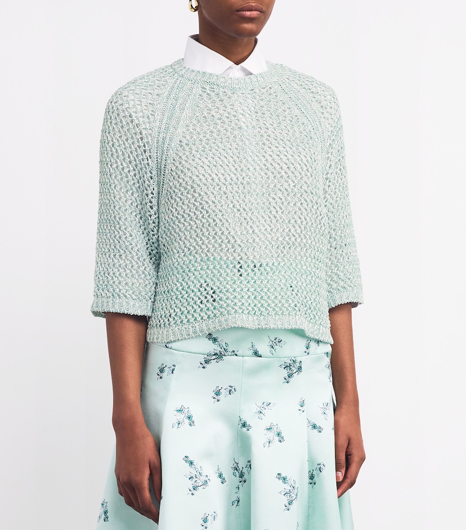 Fabiana Filippi Womens Cotton Open-Knit Sweater Bnco/vrde Acqa Image 3