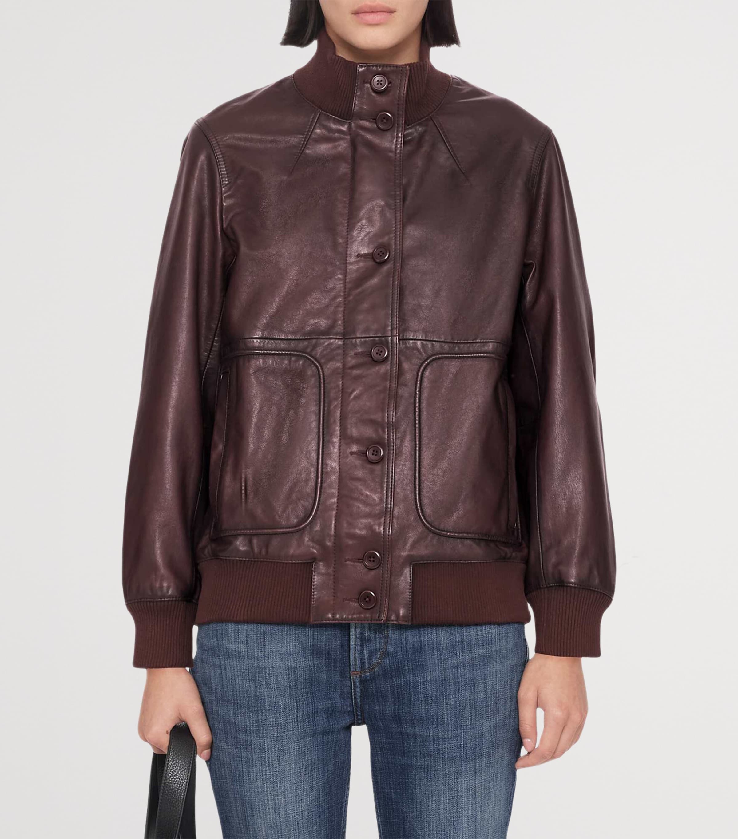 AllSaints Womens Memphis Leather Jacket Oxblood Red Image 3