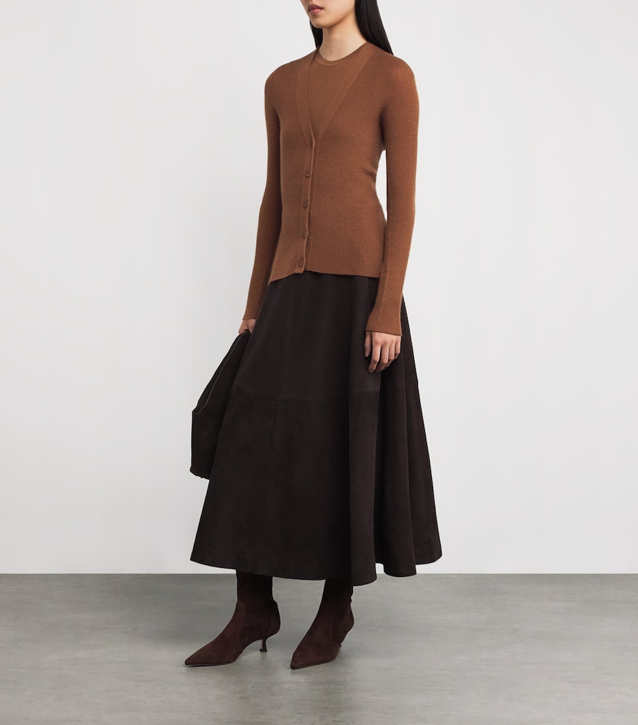 Superfine Cashmere V-Neck Cardigan SB7300 DARK CAMEL Image 2