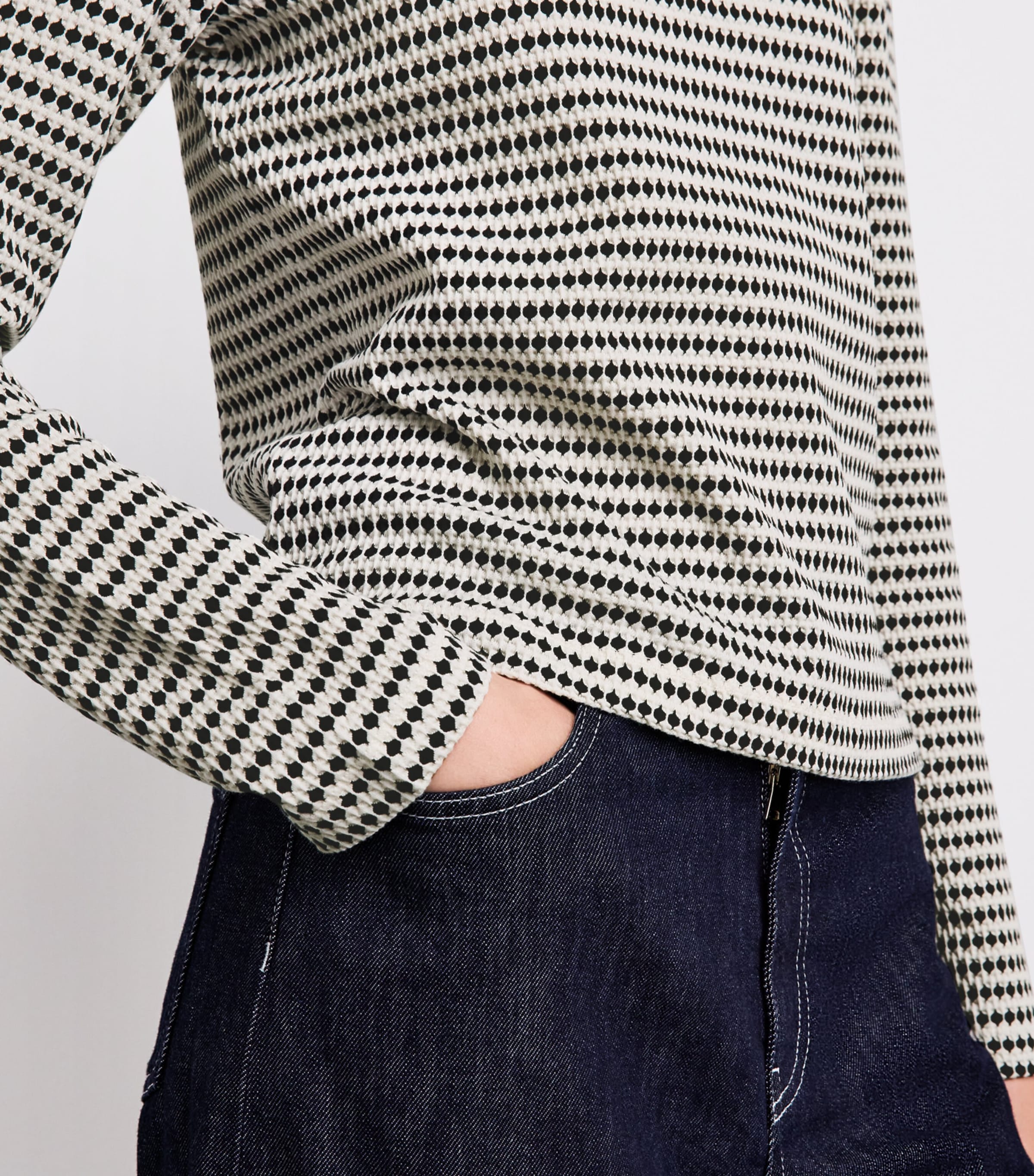 ME+EM Womens Long-Sleeve Jacquard Top Cream/black Image 3