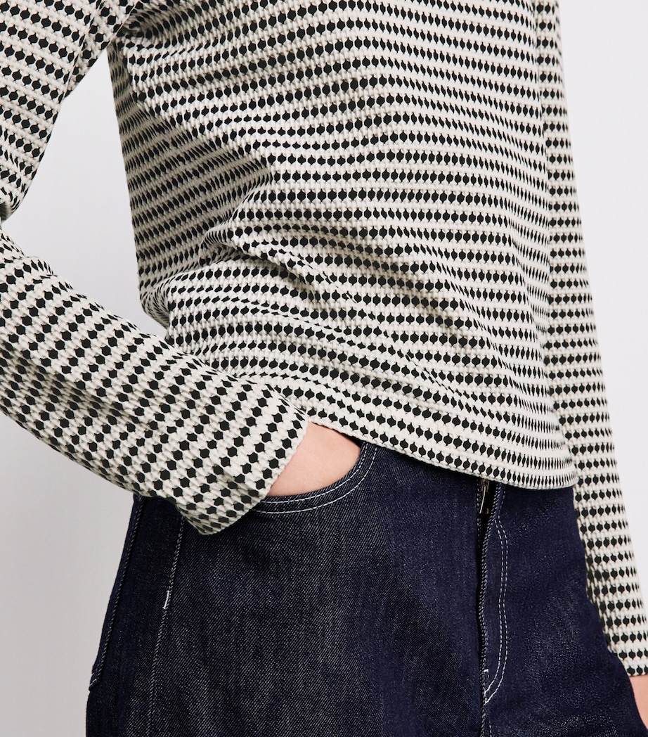 ME+EM Womens Long-Sleeve Jacquard Top Cream/black Image 3