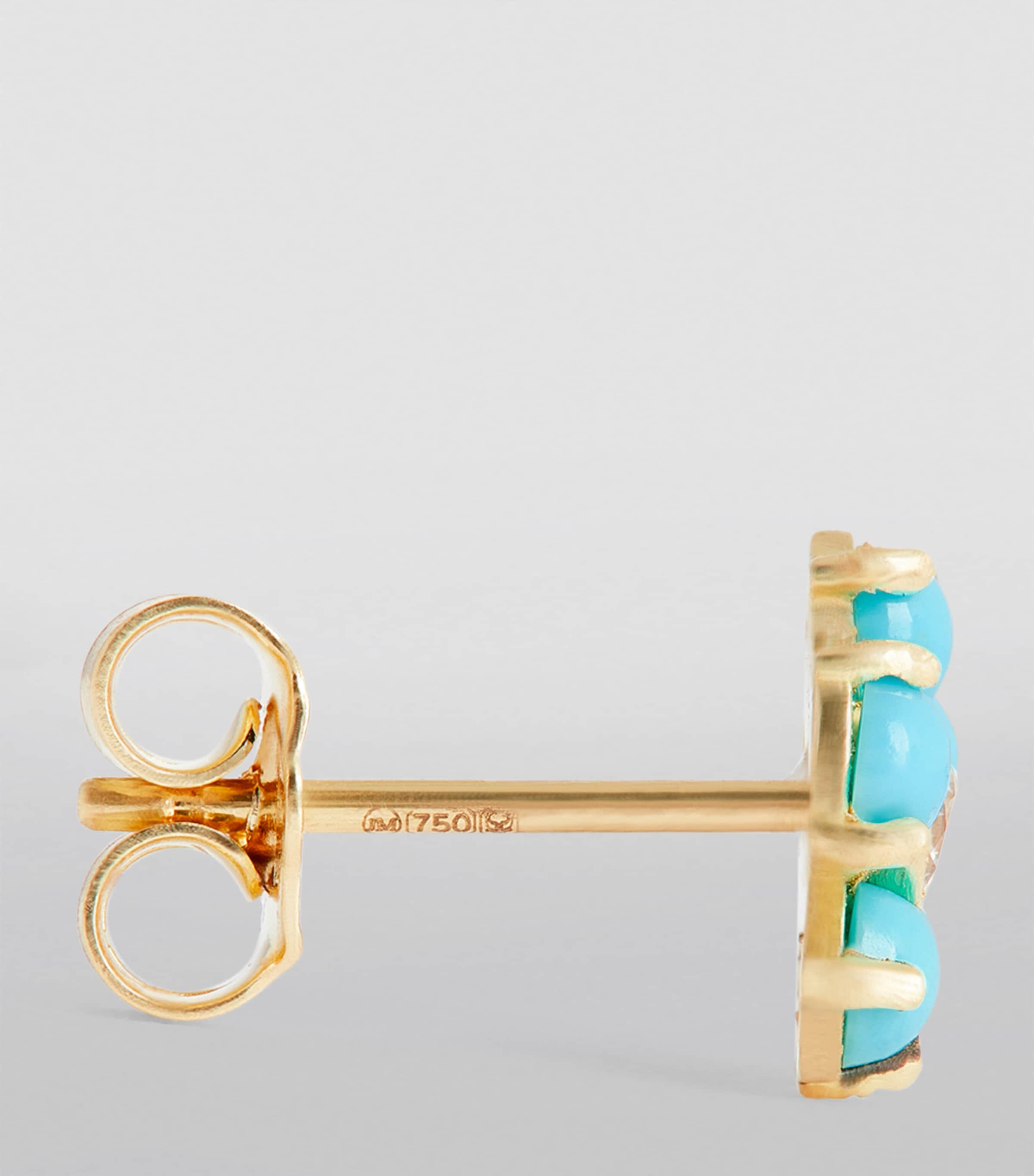 Jennifer Meyer Yellow Gold, Diamond and Turquoise Flower Stud Earrings Yellow Gold Image 3