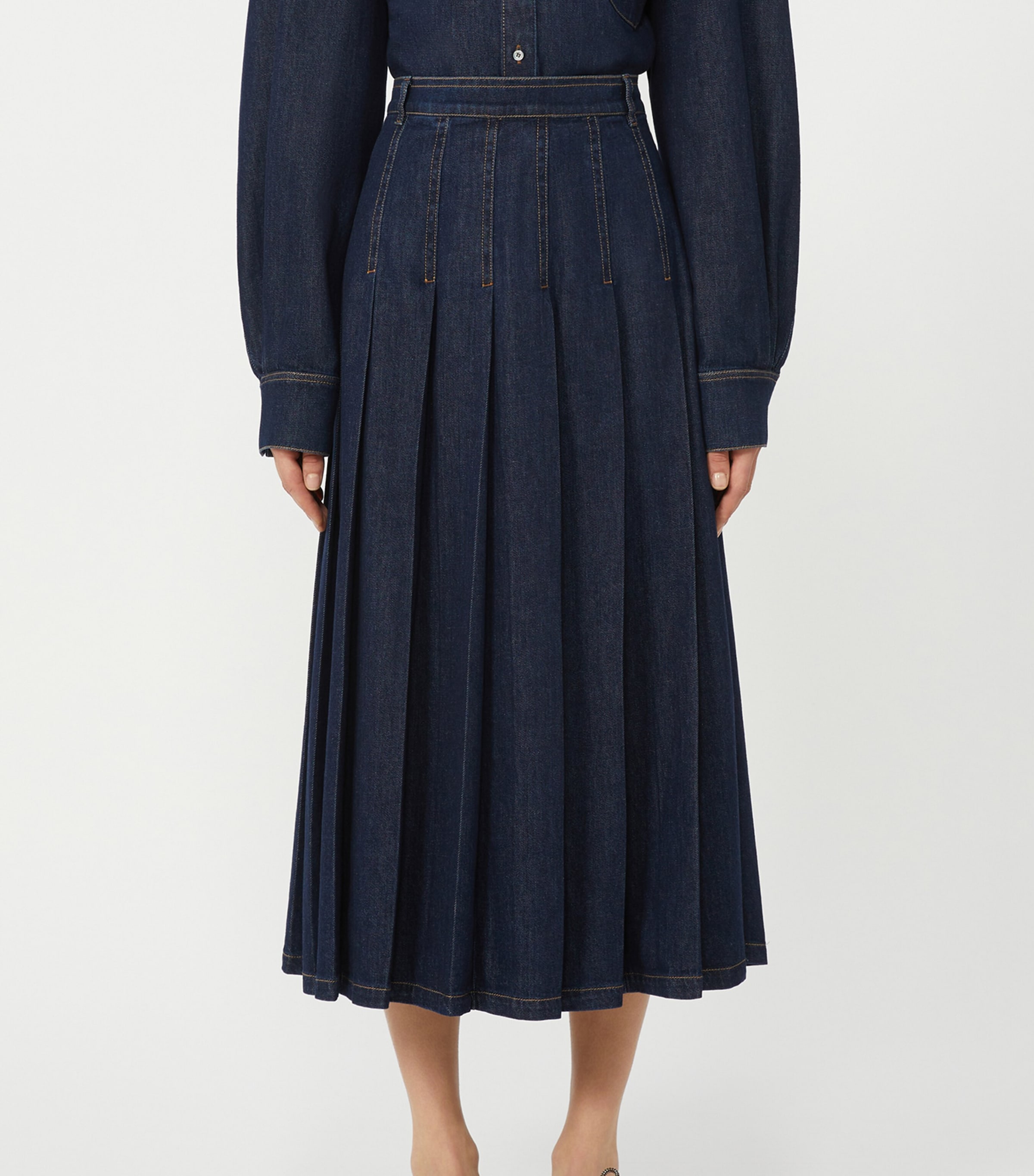 Weekend Max Mara Womens Denim Pleated Midi Skirt Navy Image 3