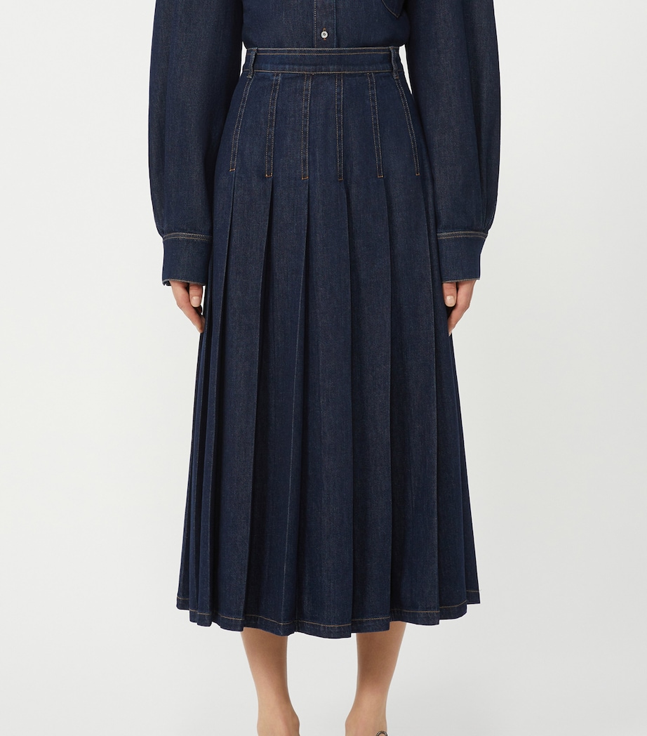 Weekend Max Mara Womens Denim Pleated Midi Skirt Navy Image 3