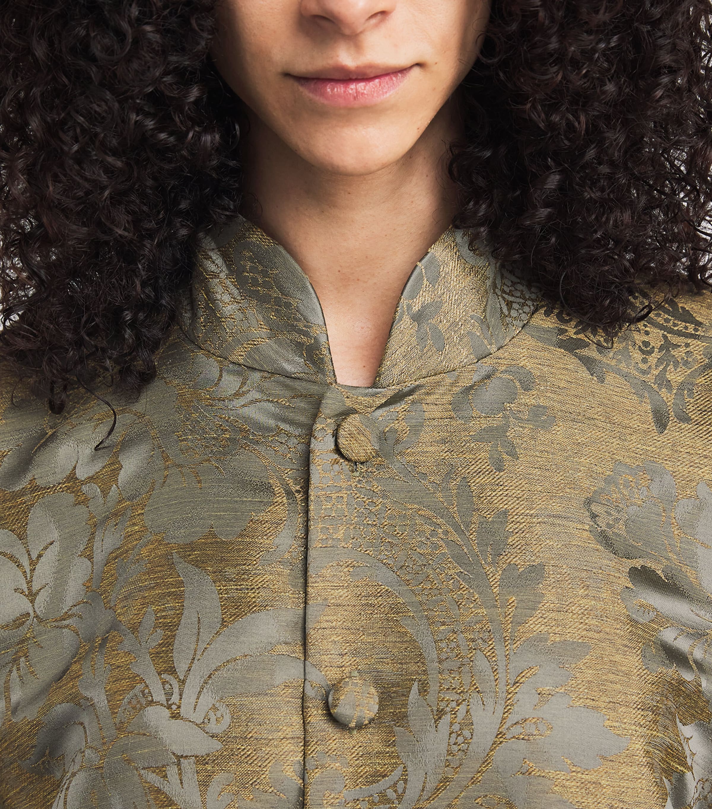 Eskandar Womens Jacquard Stand-Collar Coat Olivdark Image 3