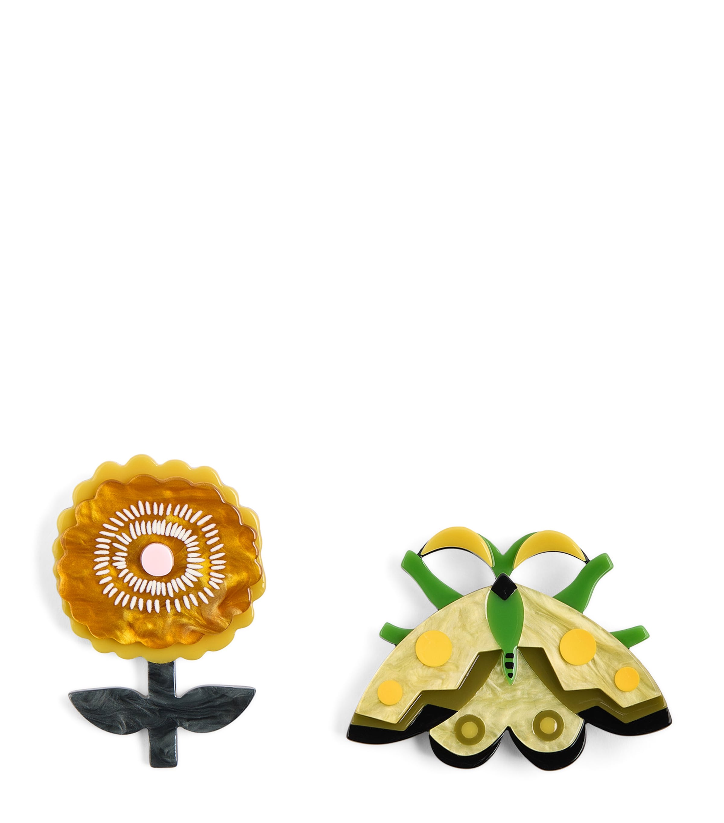 Weekend Max Mara Flower And Insect Brooches In Metallic