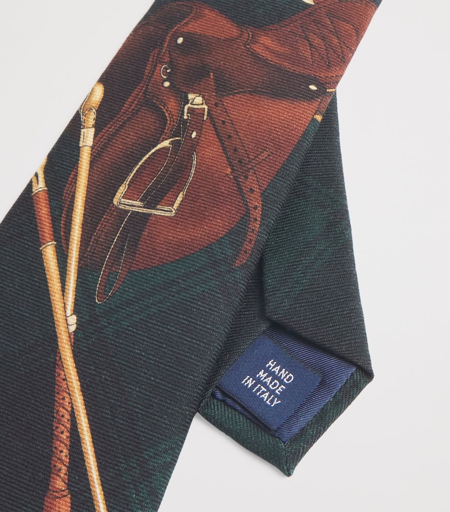 Wool Equestrian Print Tie NAVY Image 4