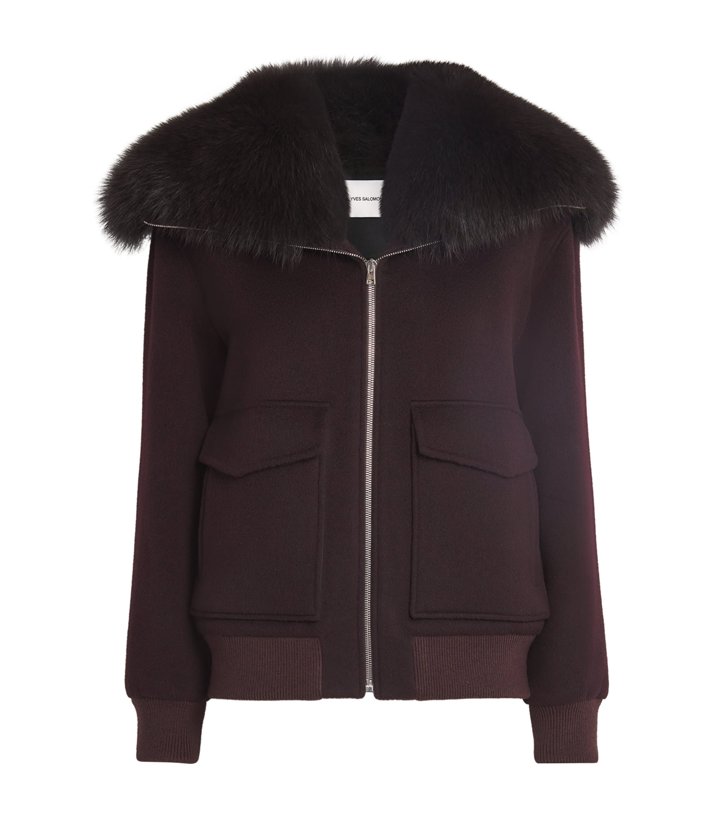Yves Salomon Wool-cashmere Fur-trim Jacket In Brown