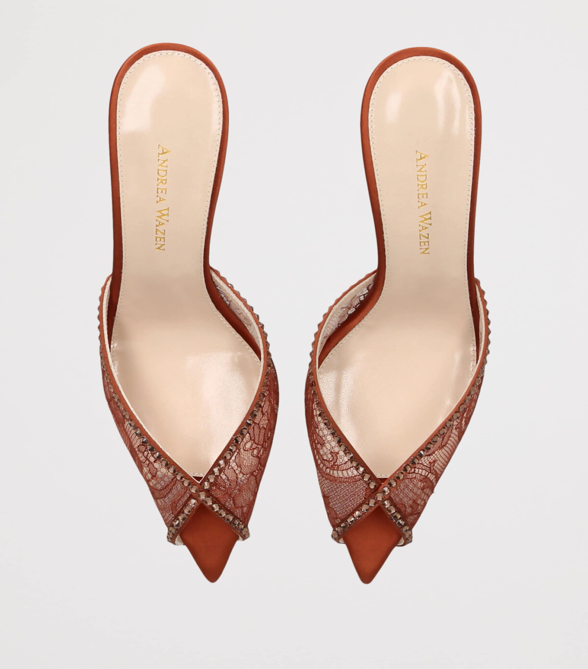 Andrea Wazen Embellished Lace Katy Heeled Mules 75 Brown Image 2