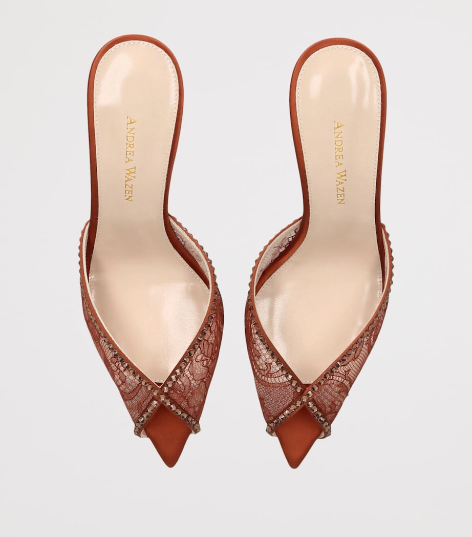 Andrea Wazen Embellished Lace Katy Heeled Mules 75 Brown Image 2