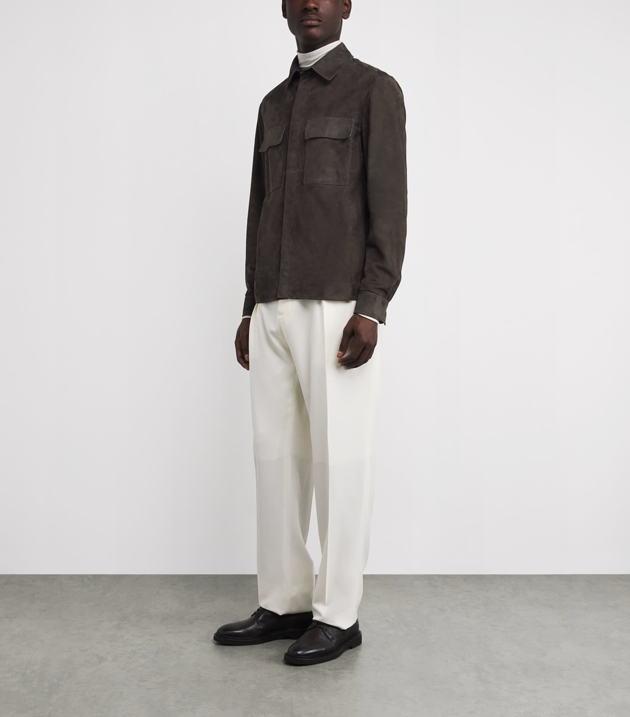 Agnona Mens Suede Overshirt Brown Cumin Image 2