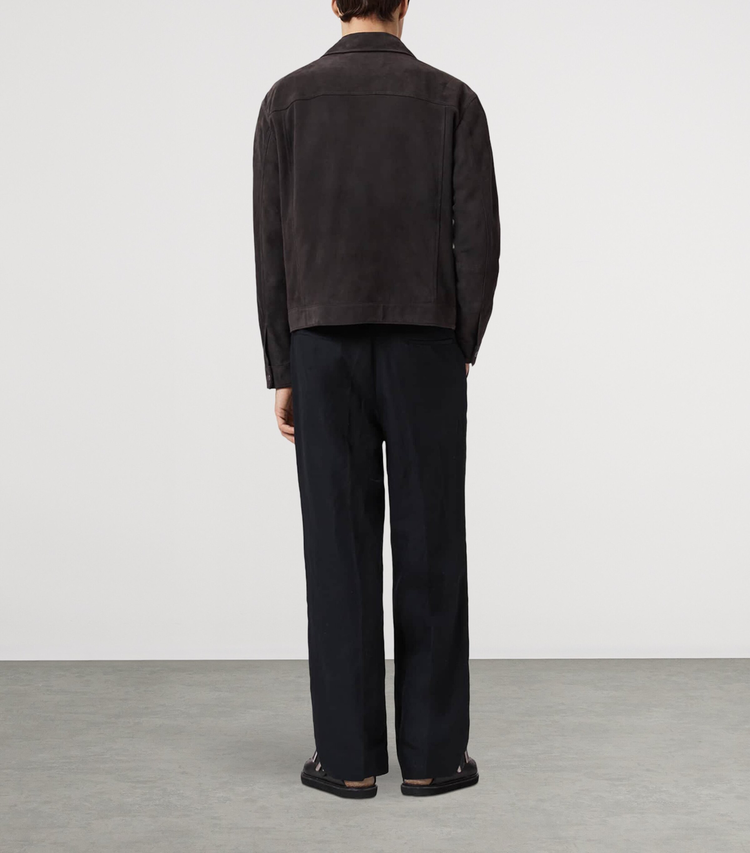 AllSaints Mens Linen-Organic Cotton Roland Straight Trousers Faded Black Image 7