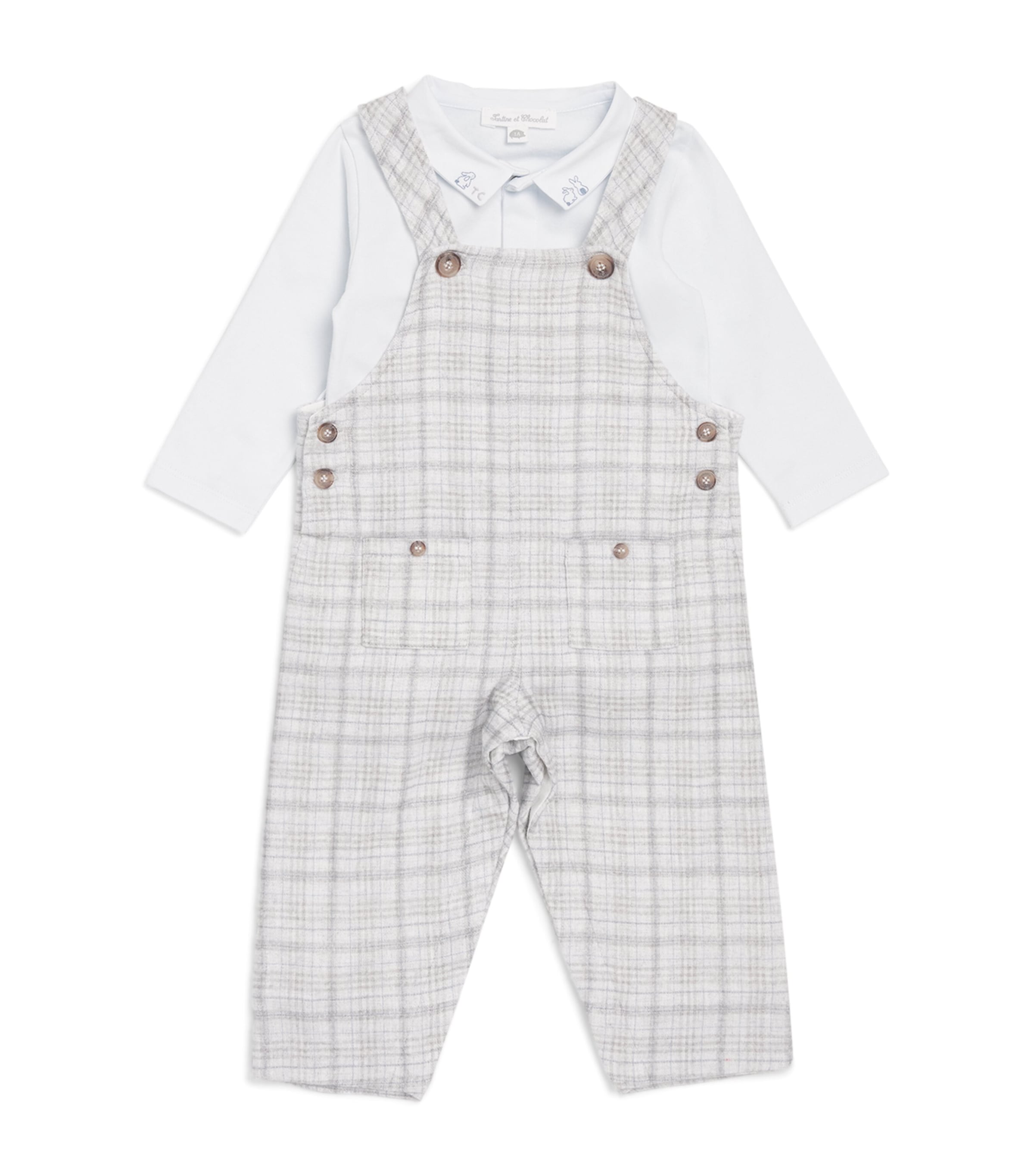 Tartine Et Chocolat Cotton-modal T-shirt And Dungarees Set In Gray