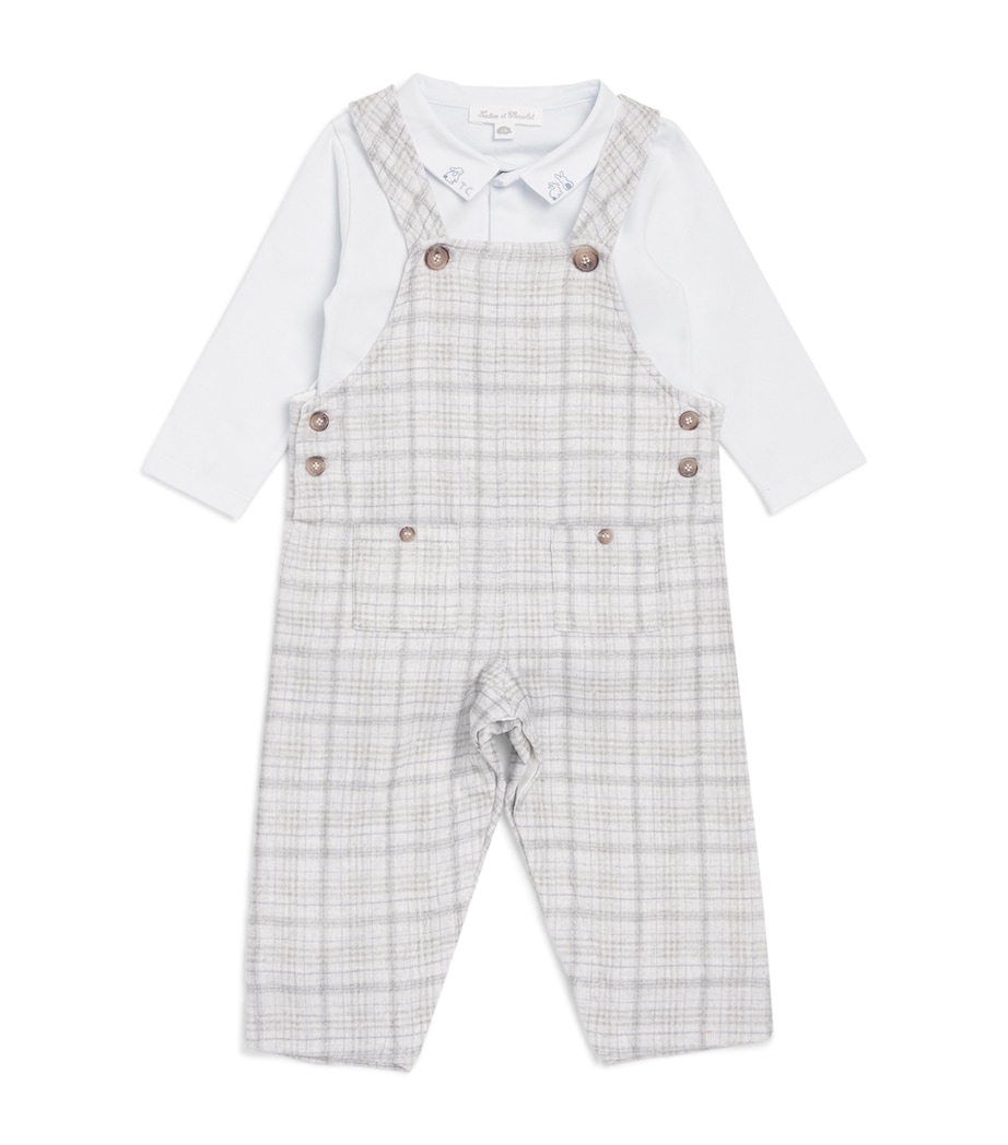 Cotton-Modal T-Shirt and Dungarees Set (1-24 Months) 16GREIGE CHIN Image 1
