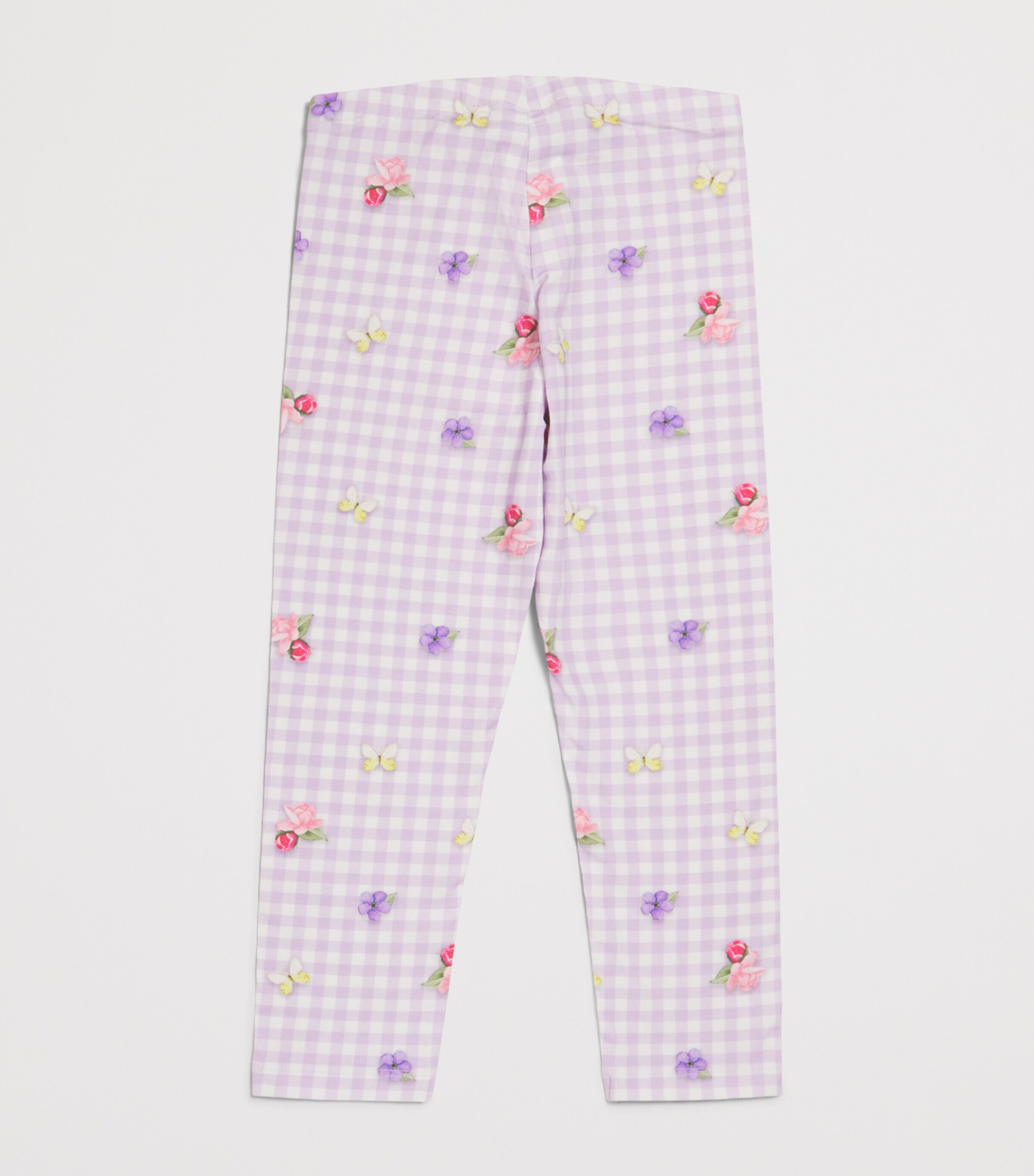 Monnalisa Stretch-Cotton Floral Check Print Leggings (2-12 Years) Lilac Image 2