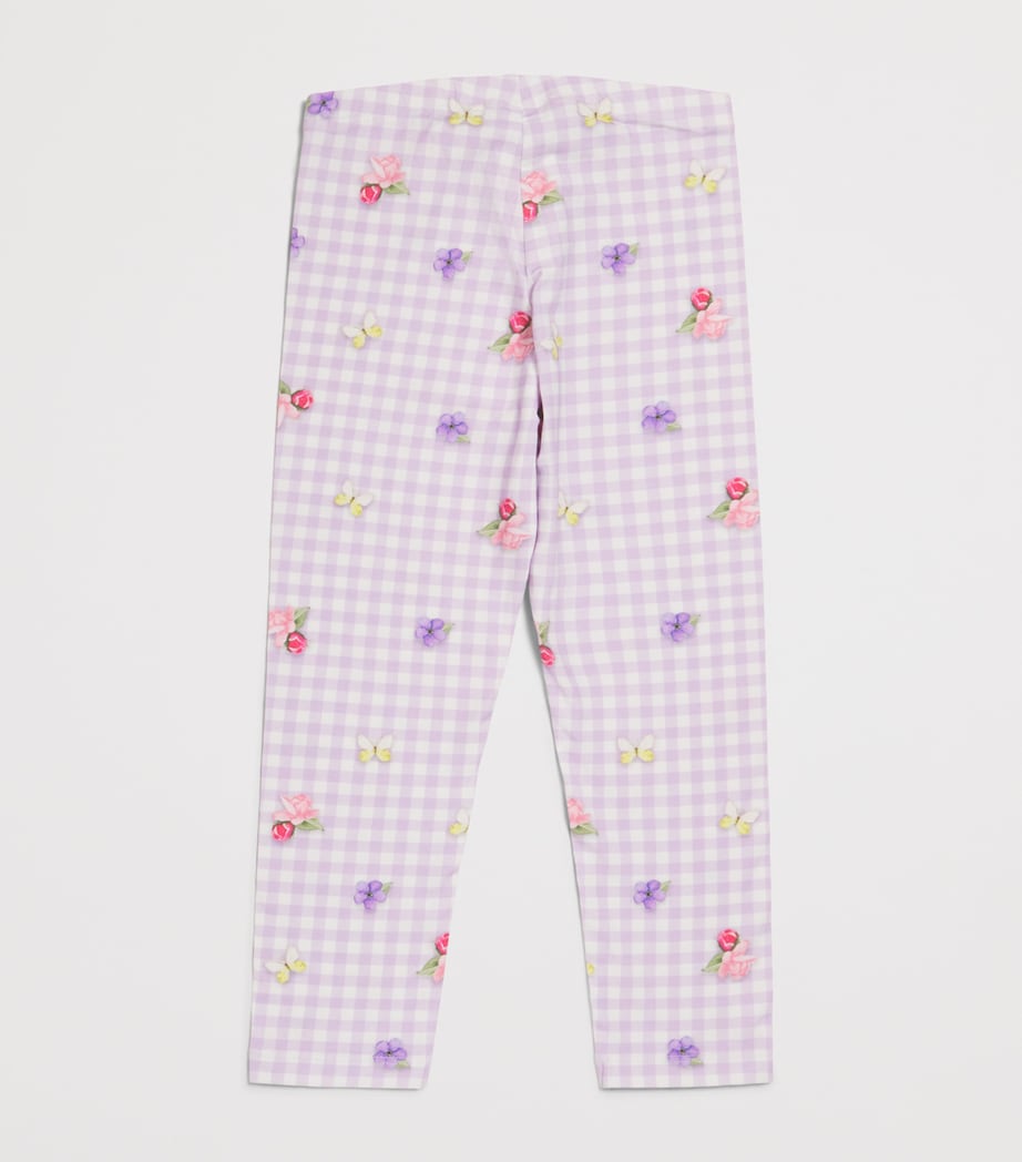 Monnalisa Stretch-Cotton Floral Check Print Leggings (2-12 Years) Lilac Image 2