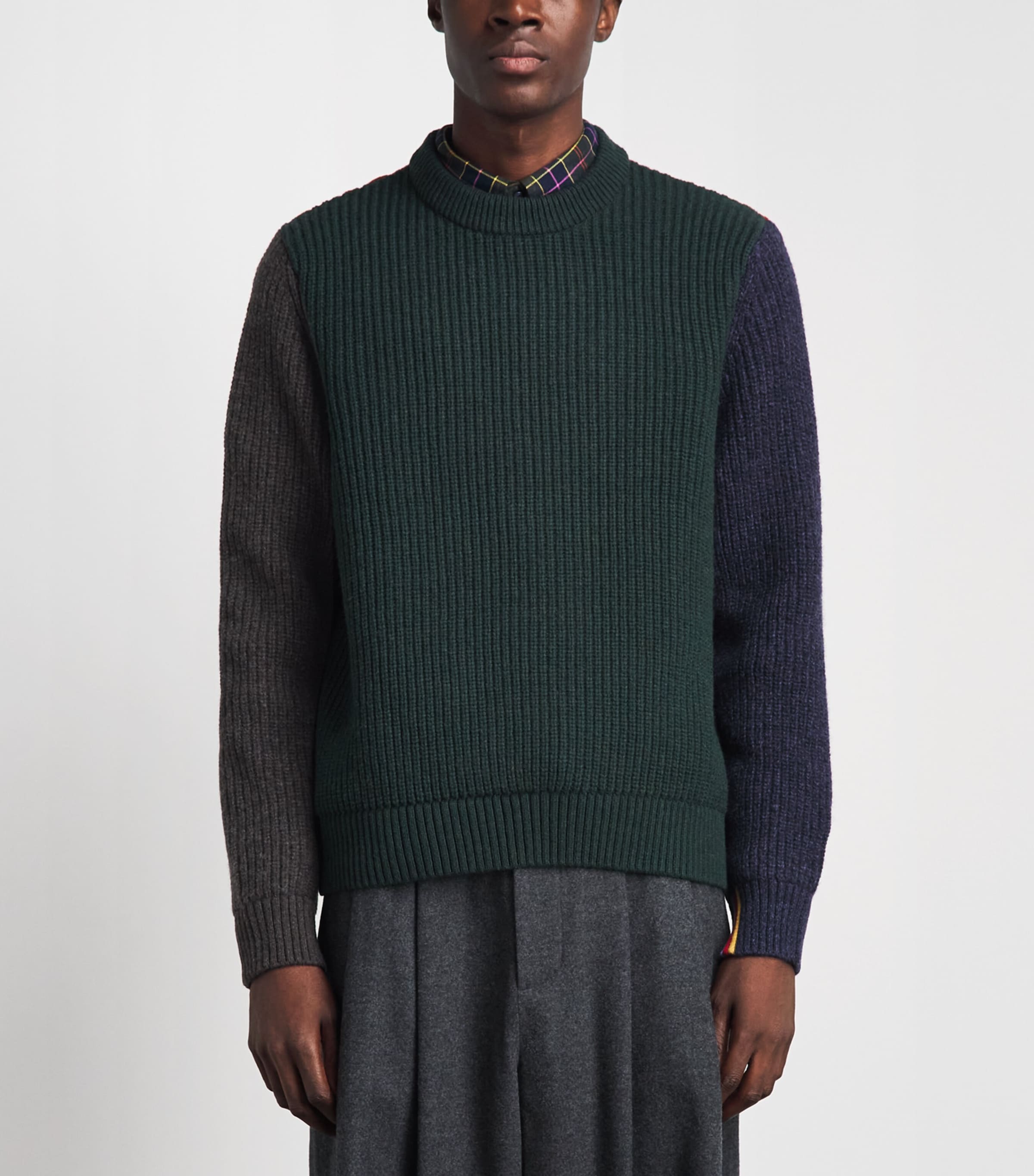 Barbour Mens x Paul Smith Wool Tyne Sweater Bottle Green Image 3