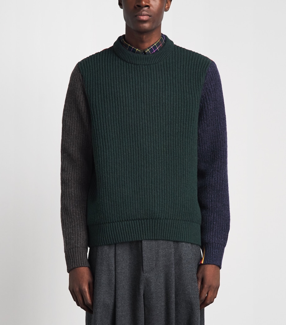 Barbour Mens x Paul Smith Wool Tyne Sweater Bottle Green Image 3