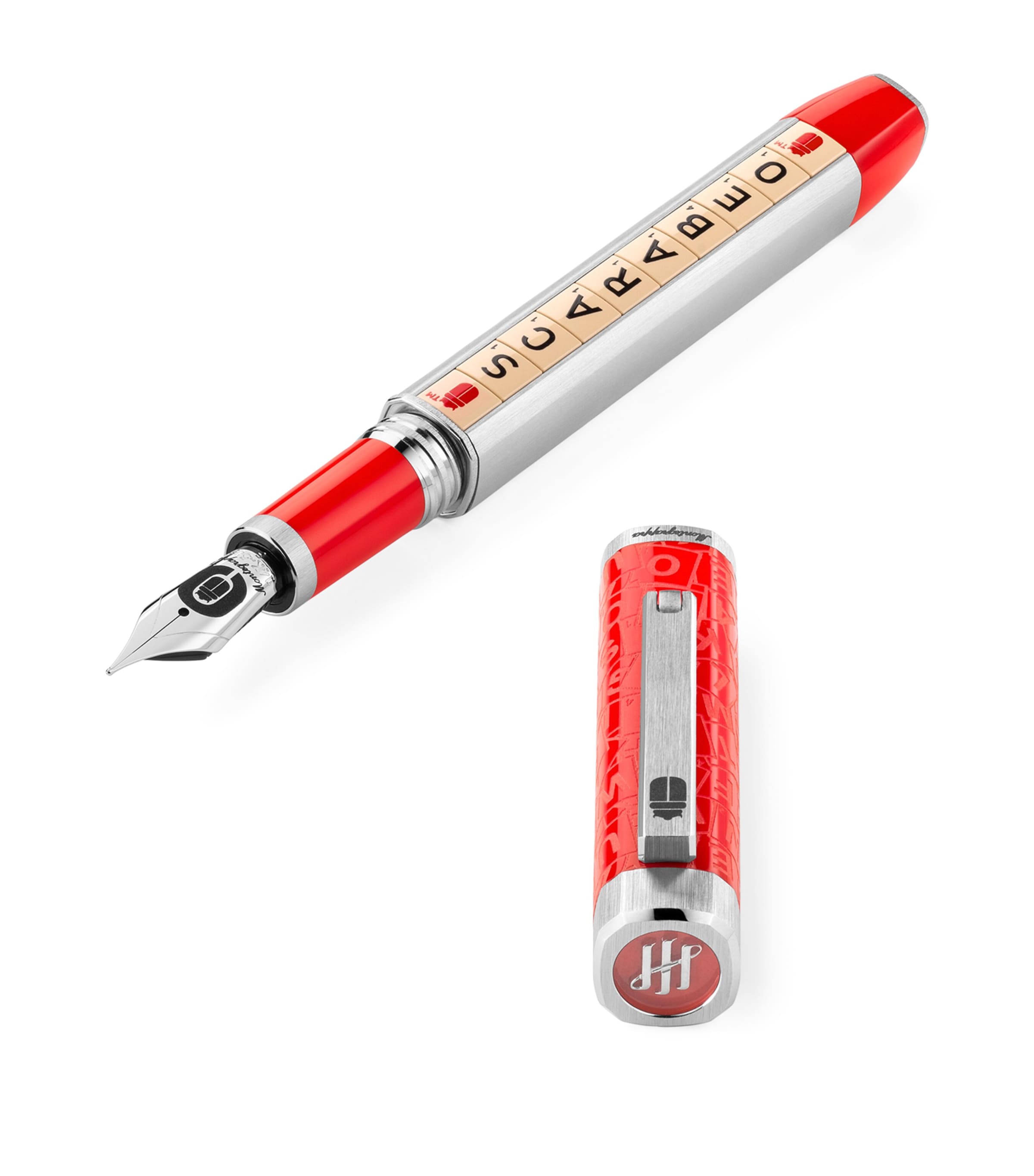 Yellow-Gold Trim Scarabeo Fountain Pen RED&SILVER Image 4