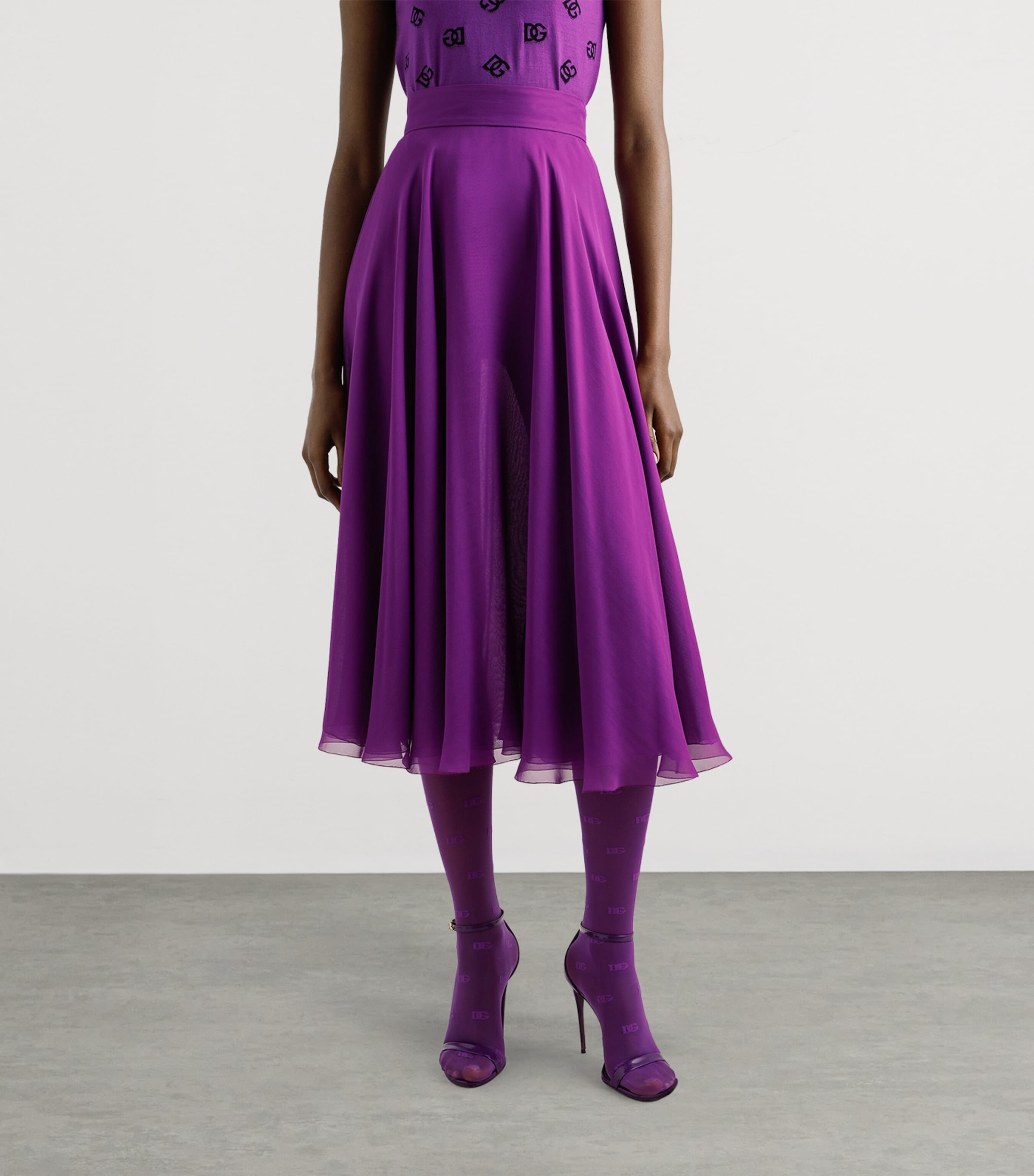 Silk Chiffon Midi Skirt F0571-PURPLE Image 2