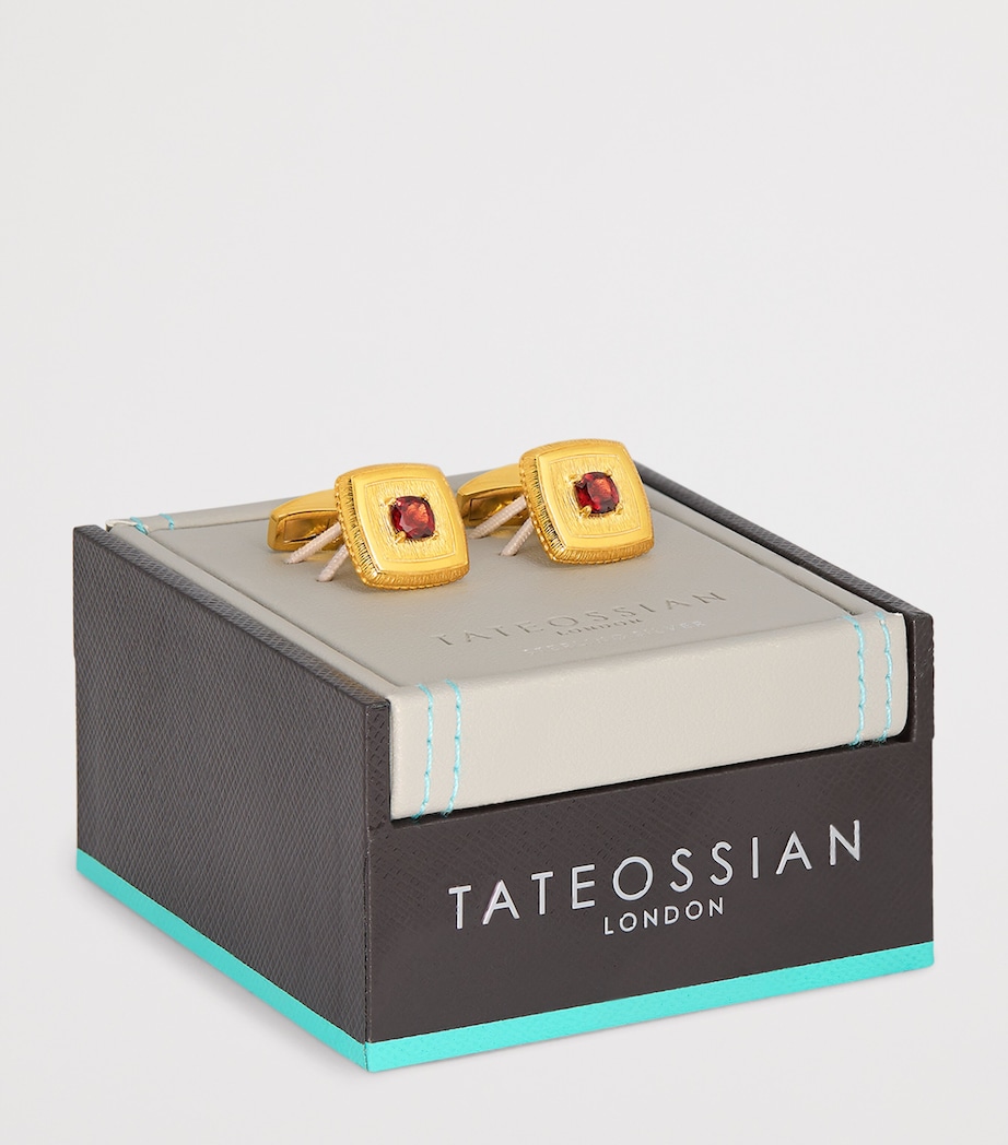 Gold-Plated and Garnet Graffiato Cufflinks RED Image 3