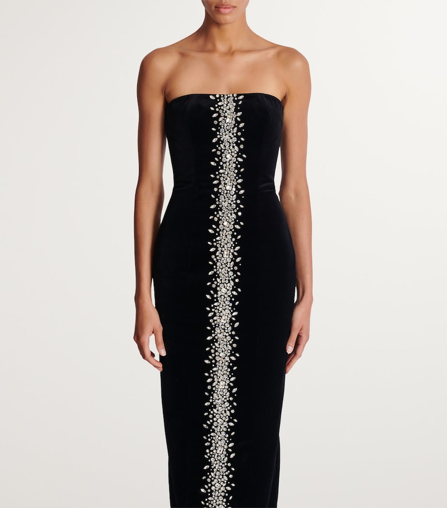 Embroidered-Velvet Maxi Dress EAW NOIR/CRISTAL Image 2