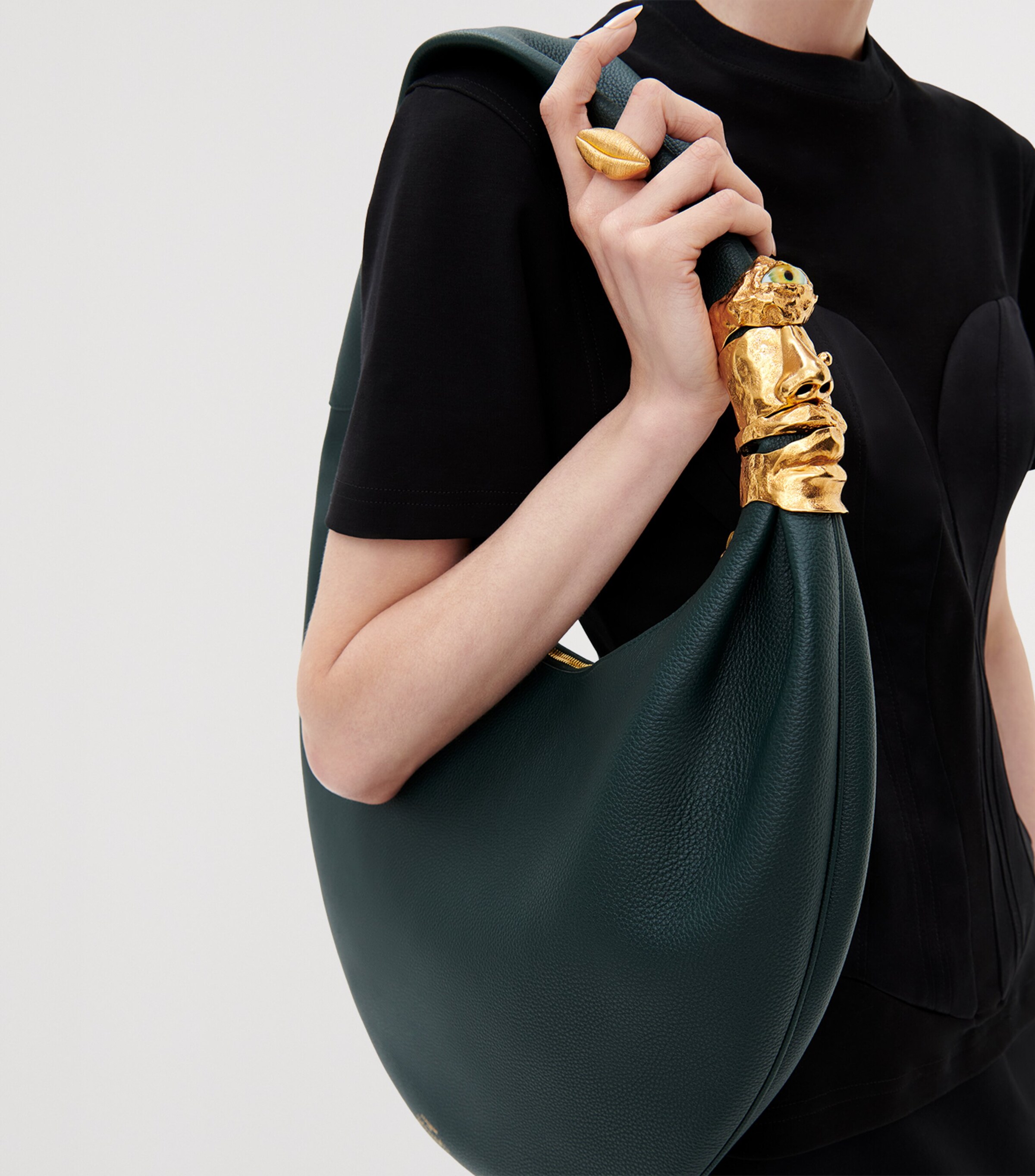 Schiaparelli Large Leather Soufflé Shoulder Bag Dark Green Image 4