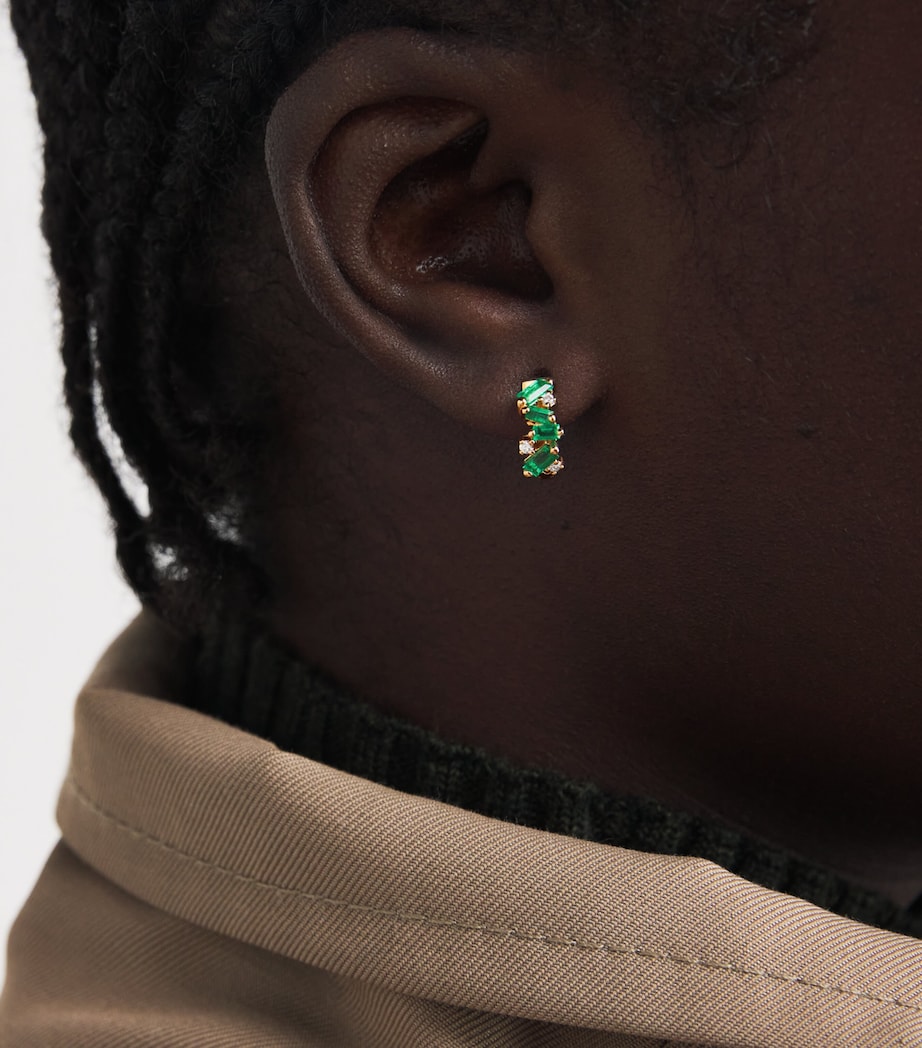 Yellow Gold and Emerald Frenzy Huggie Earrings 18K YG/EMER Image 2