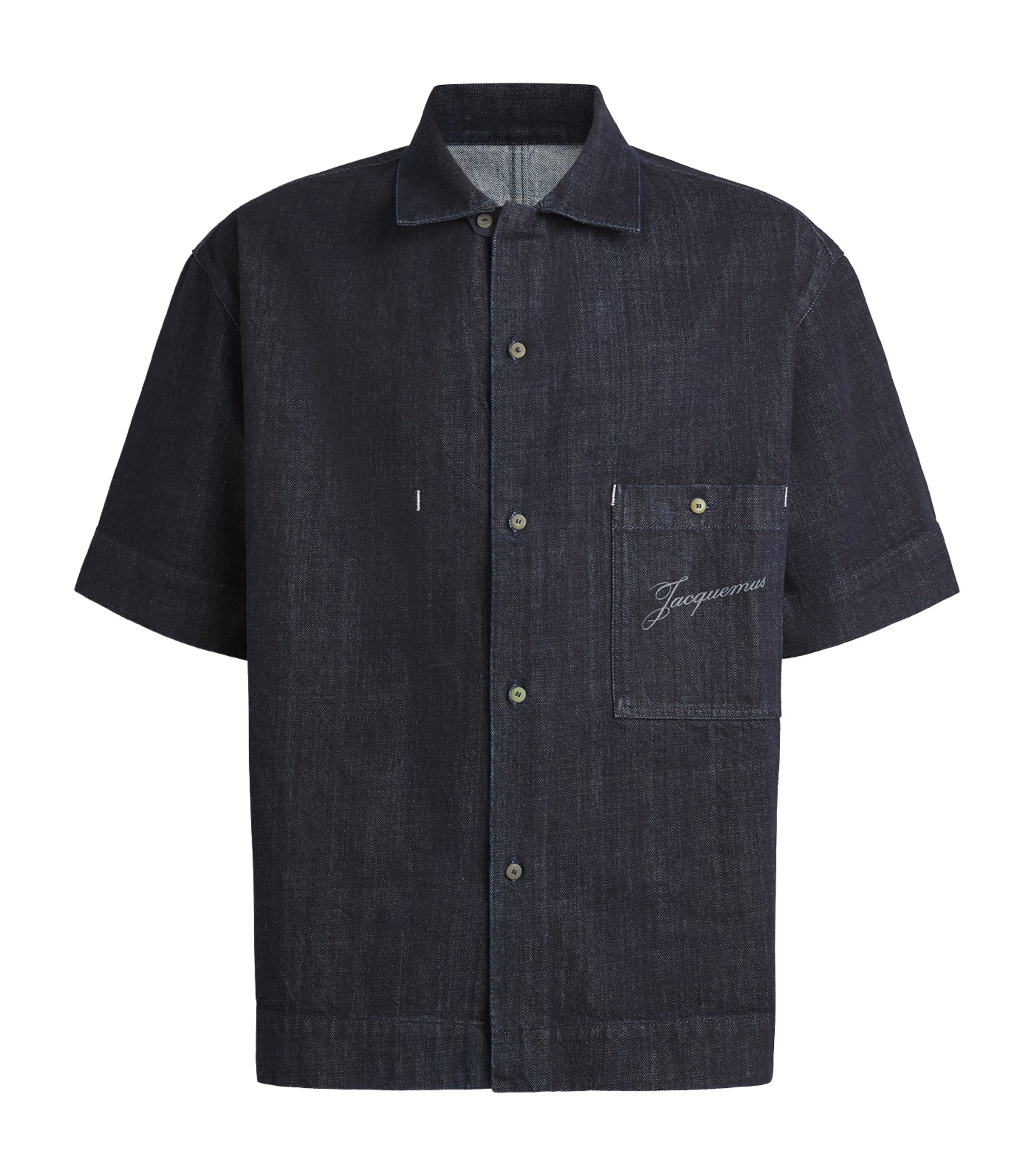 Jacquemus Navy Denim Short-Sleeve Shirt | Harrods UK
